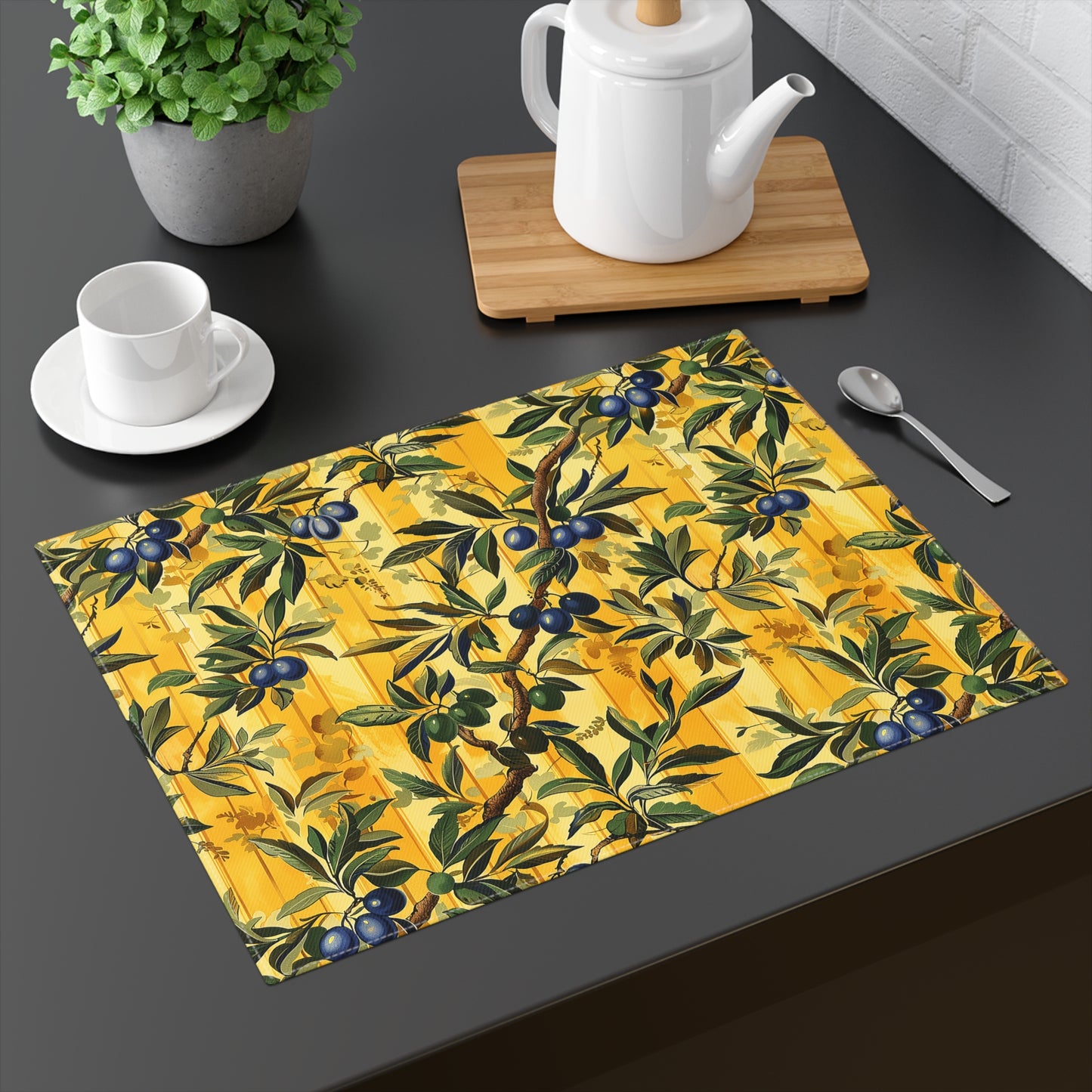 Olives & Sunshine Delight Placemat - Infuse Your Table with Mediterranean Sunshine! Cotton Twill - 18" x 14"