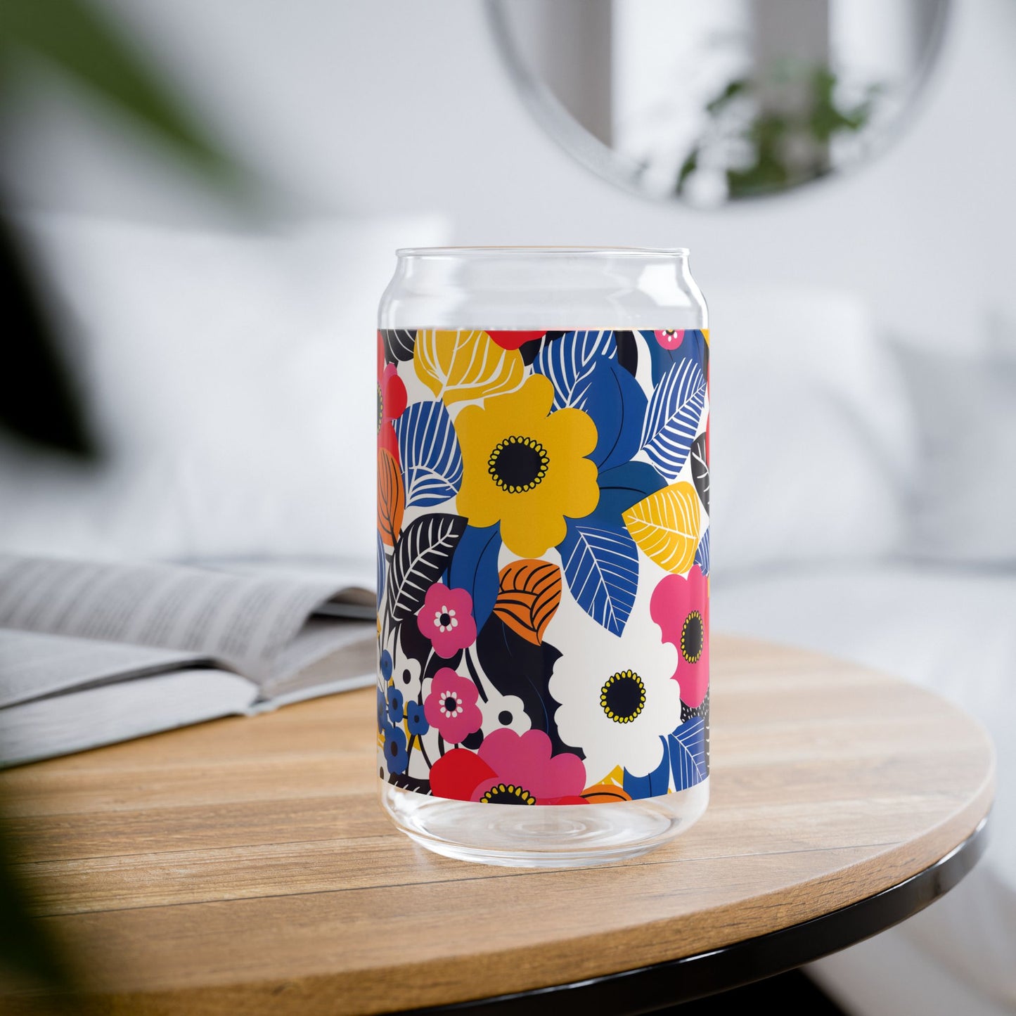 Blossom Burst Sipper Glass Tumbler - 16 oz - Sip in Style with a Burst of Blossoms!