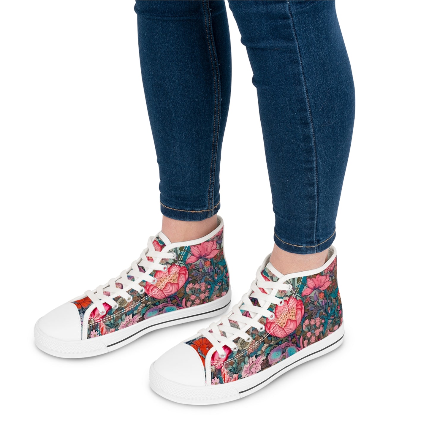 European Wildflowers Ladies' High Top Sneakers - Stroll in Vintage Blossoms! Elegance in Every Step.