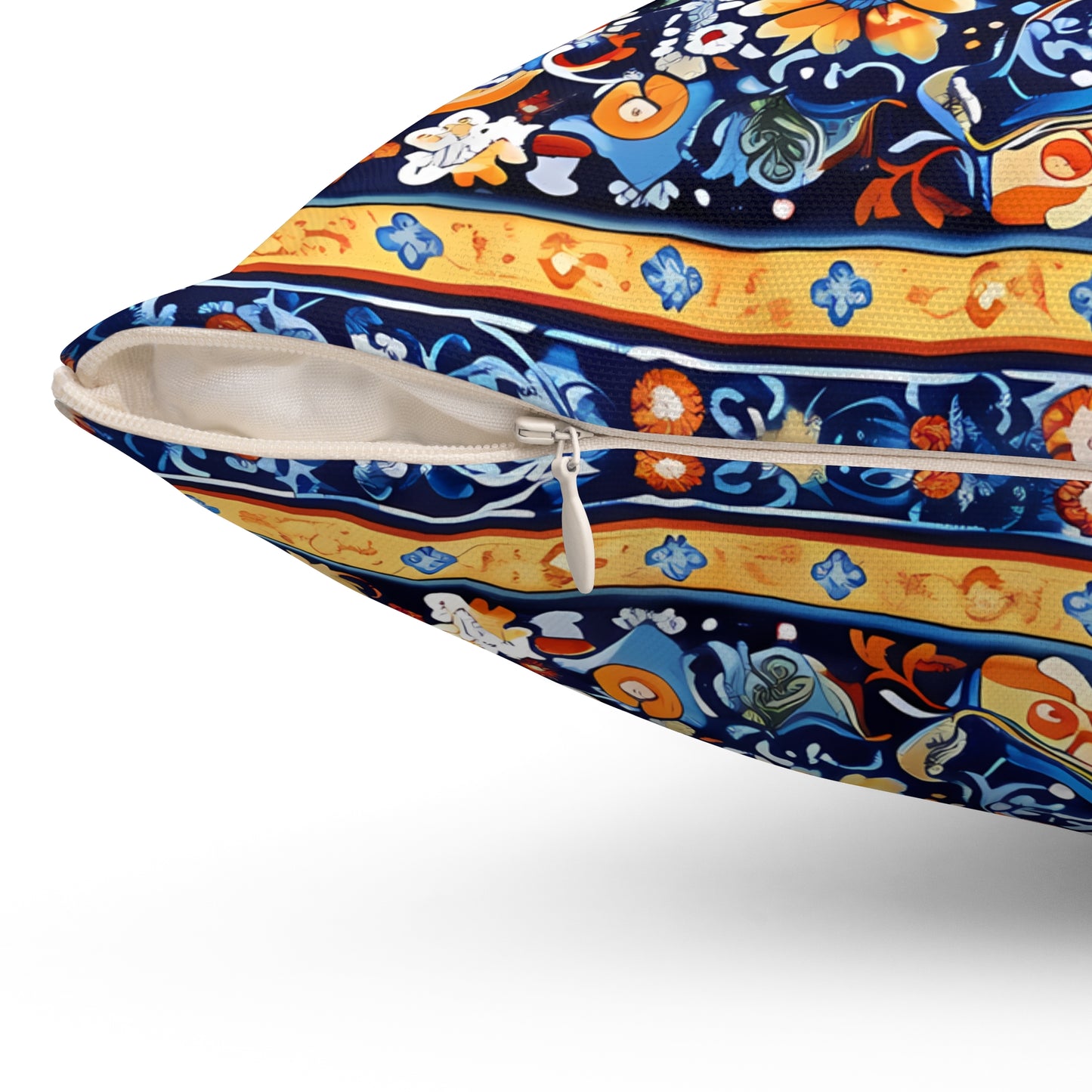 Byzantine Blue Bloom Square Throw Pillow - Double-Sided Print - Concealed Zipper - Available in 4 sizes.