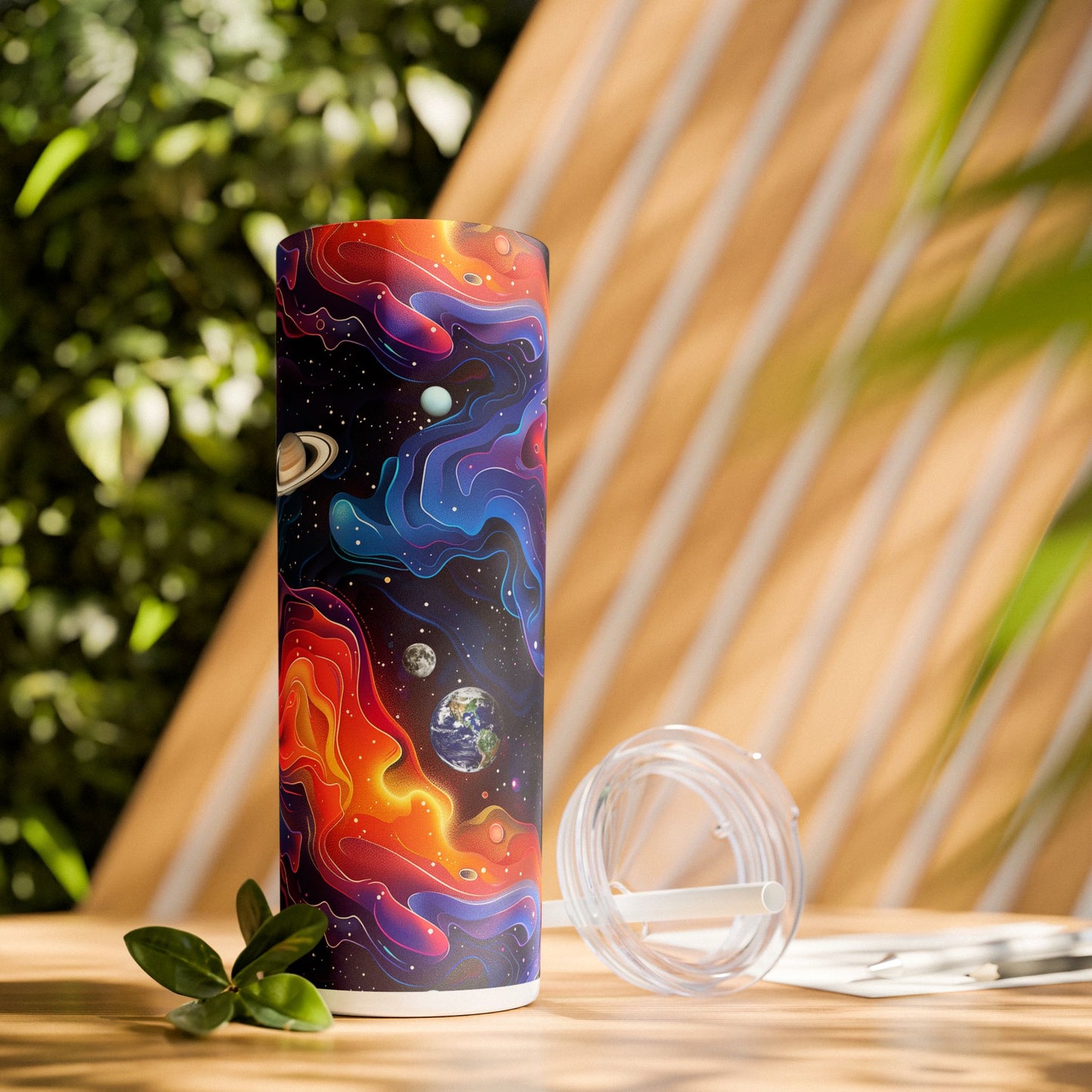 Planetary Solar Flare Skinny Tumbler with Straw - 20 oz. Insulated Stainless Steel - Embark on a Cosmic Adventure with Every Sip!