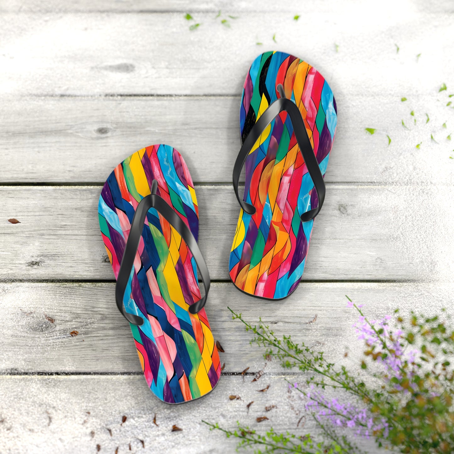 Retro Ripples Flip Flops. 5/8" Thick Comfortable Summer or Winter Gym/Sauna Footwear for Men and Women.