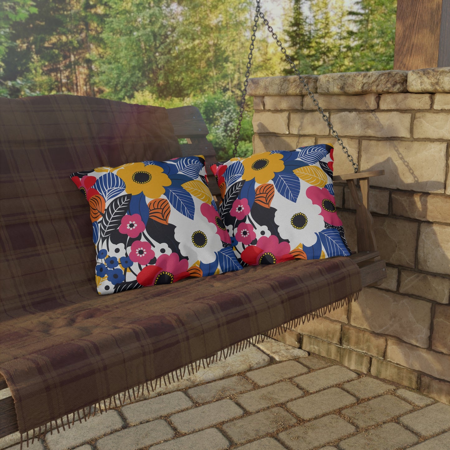 Blossom Burst Square Outdoor Pillow - Spun Polyester - Double-Sided Print - UV-Resistant - Water-Resistant - Available in 3 sizes.