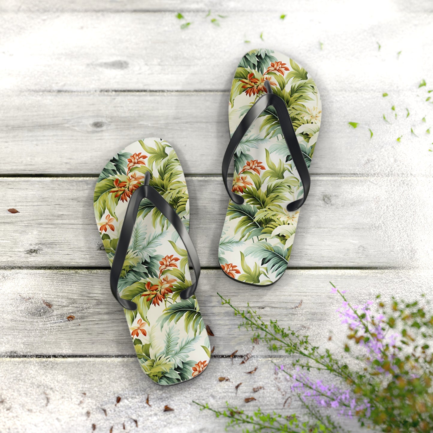 Tropical St. Lucia Palms Flip Flops. 5/8" Thick Comfortable Summer or Winter Gym/Sauna Footwear for Men and Women.