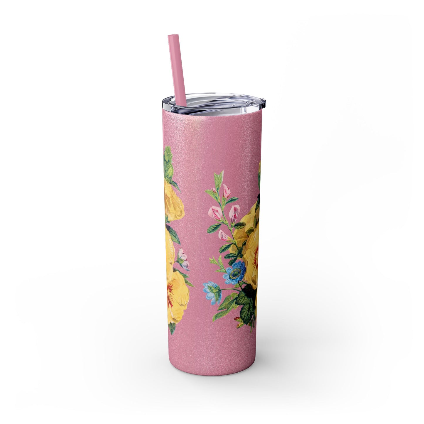 Vintage Yellow Bloom Serenity Skinny Tumbler with Straw - 20 oz. Insulated Stainless Steel - Savor the Past, One Sip at a Time: Vintage Bloom Tumbler Series