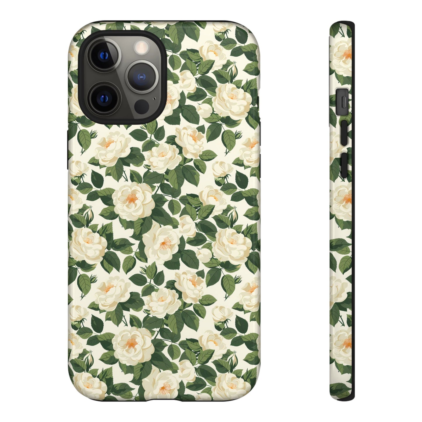 White Roses at Dawn Tough Phone Case for Apple iPhone, Samsung Galaxy, and Google Pixel.