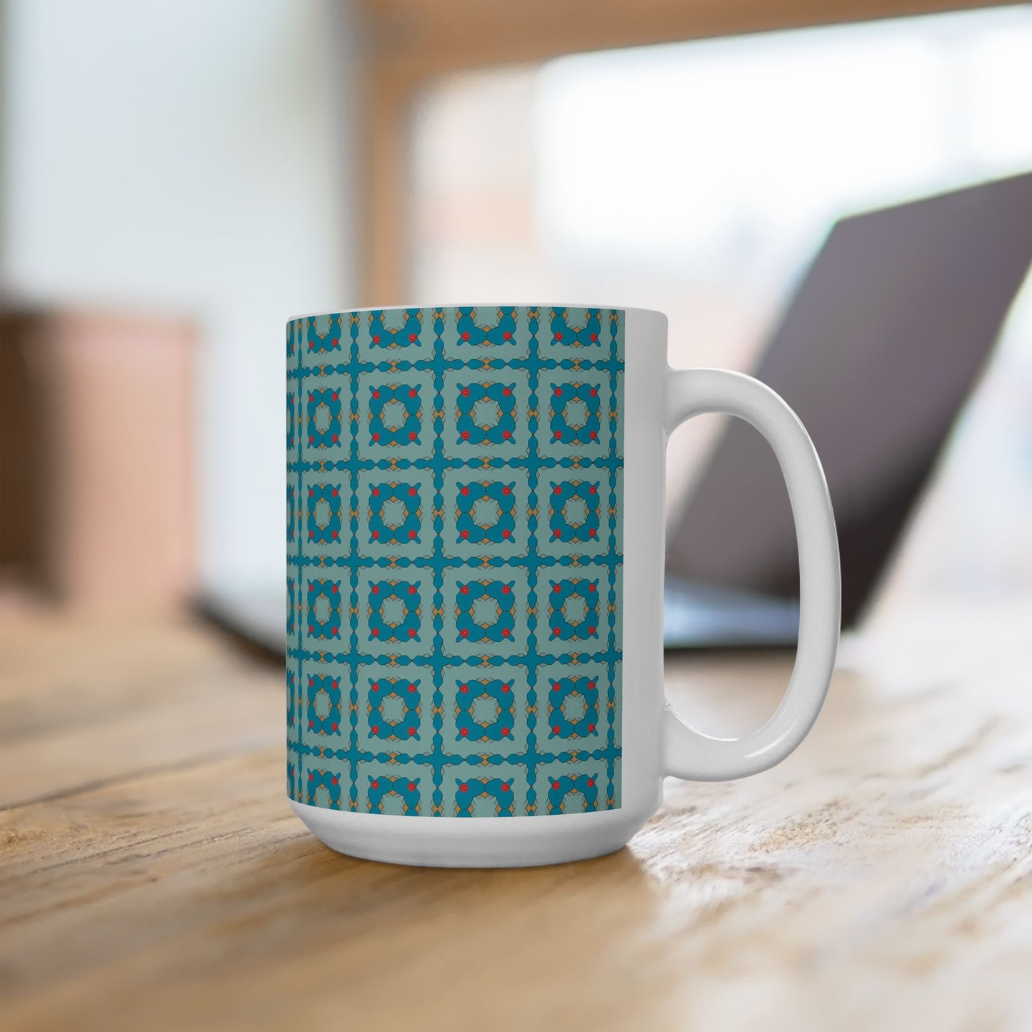 Southwestern Quilt Charm Ceramic Mug - 15 oz - Art on Every Side, Morning Approved.