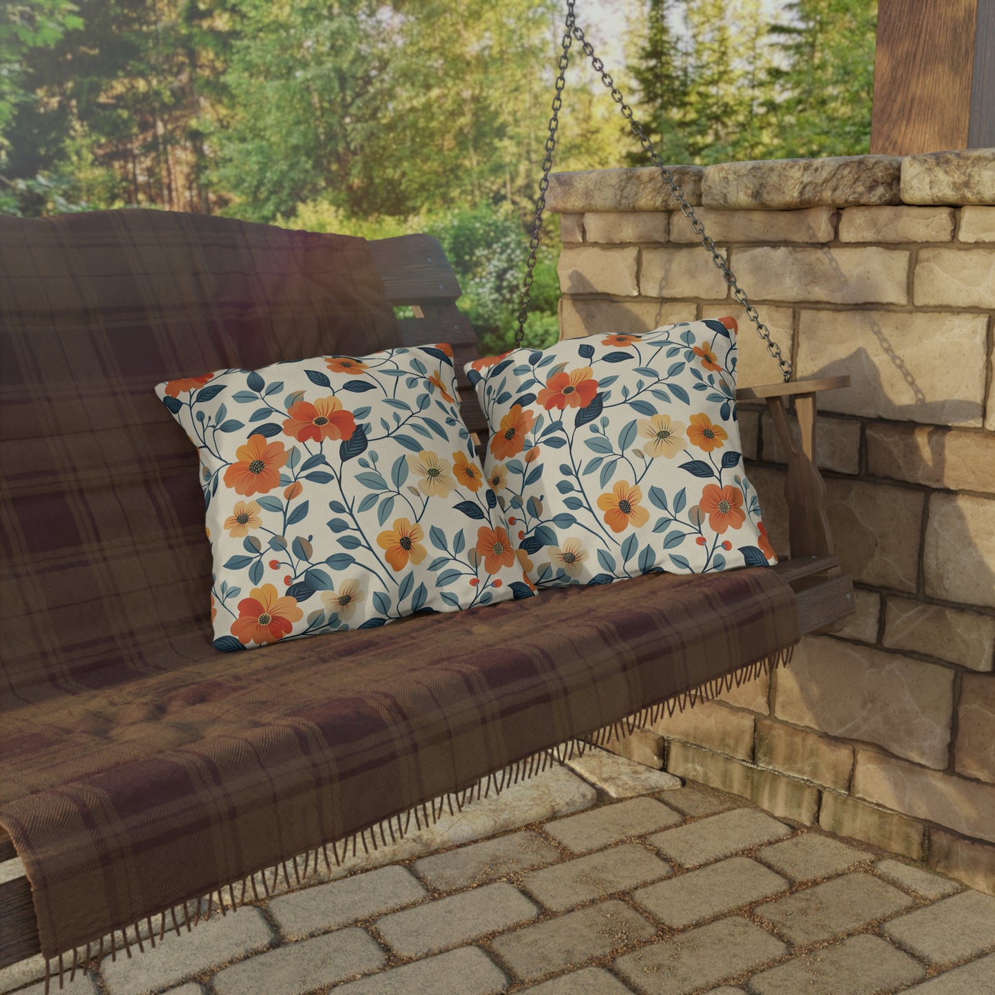 Autumn Breeze Blooms Square Outdoor Pillow - Spun Polyester - Double-Sided Print - UV-Resistant - Water-Resistant - Available in 3 sizes.