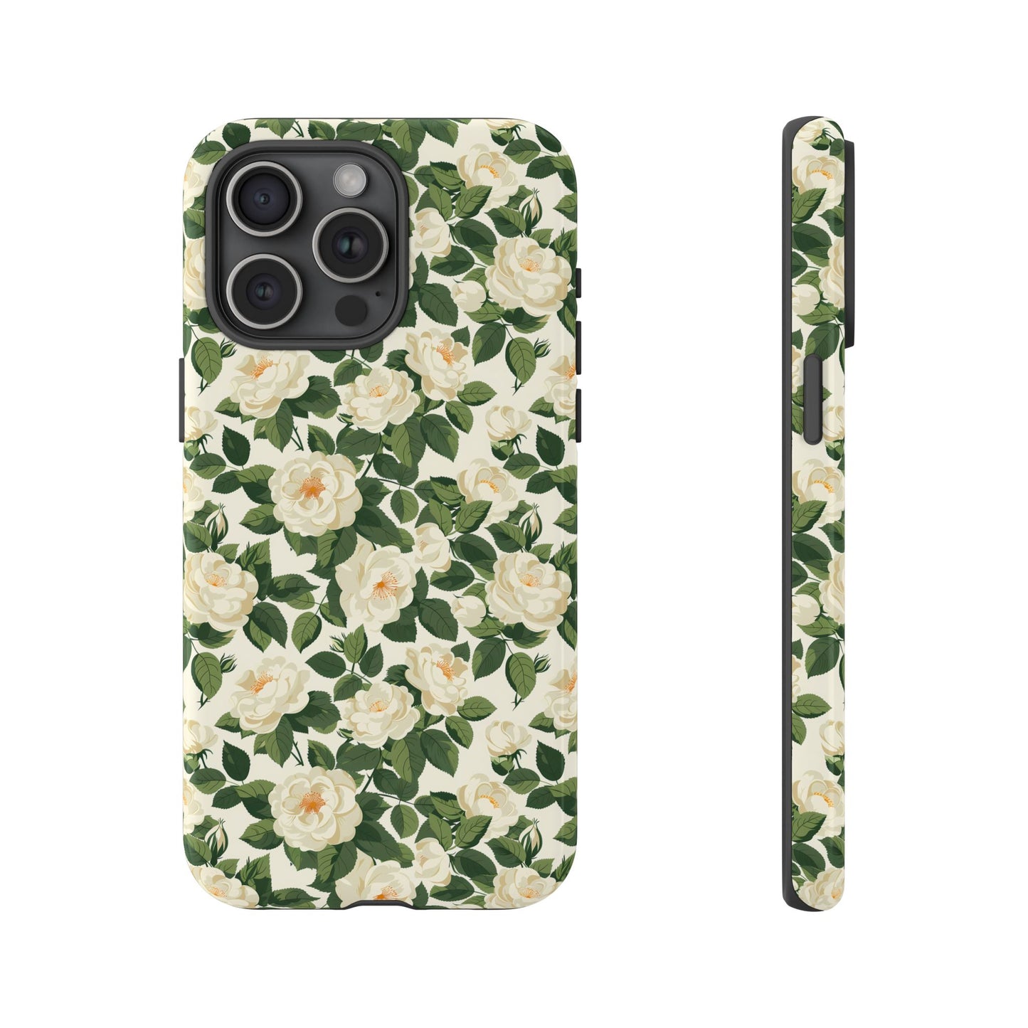 White Roses at Dawn Tough Phone Case for Apple iPhone, Samsung Galaxy, and Google Pixel.