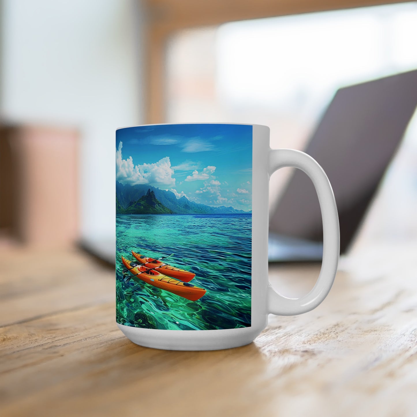Tropical Serenity Ceramic Mug 15 oz. Sip in Paradise!