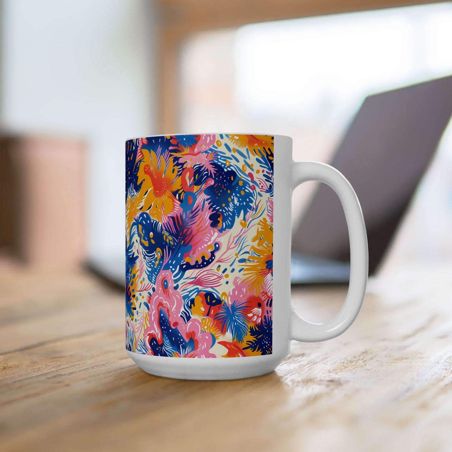 Splatter Blossom Ceramic Mug - 15 oz. - Sip in Style - Artful Moments in Every Pour!
