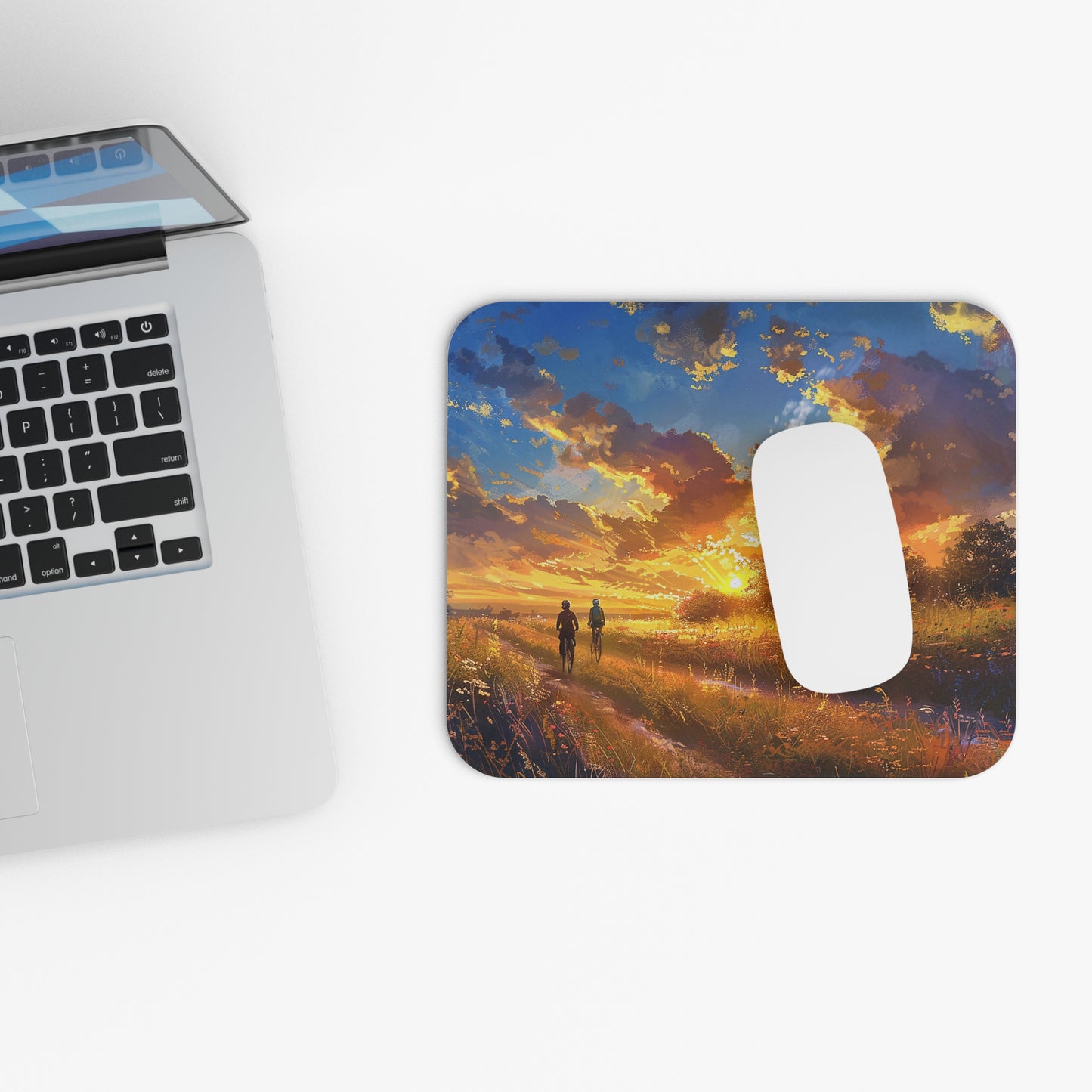 Golden Sunset Ride Mouse Pad - Pedal into the Sunset with Every Click!