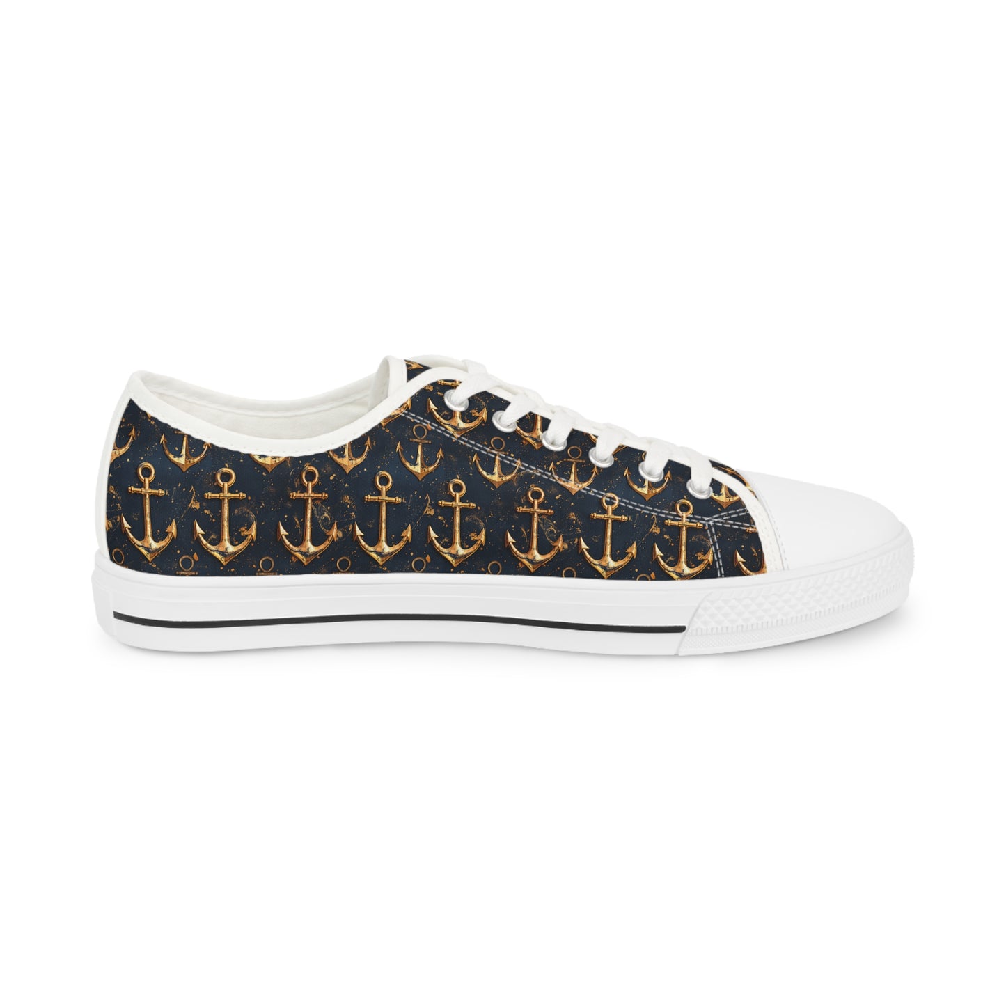Golden Anchor Men's Low Top Sneakers - Set Sail in Style – Where Nautical Adventure Meets Bold Sophistication!