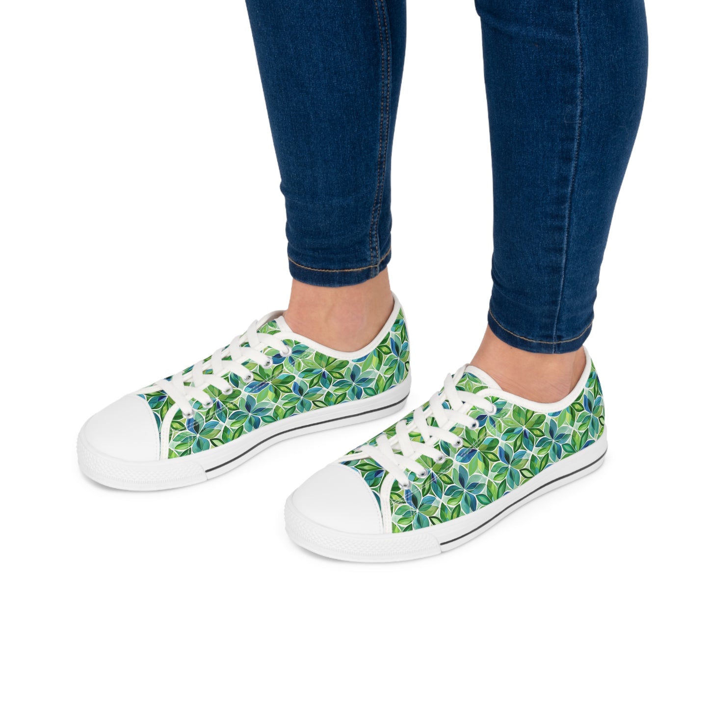 Spring Geo Flowers Ladies' Low Top Sneakers - Step into Nature’s Geometry – Where Floral Elegance Meets Modern Style!