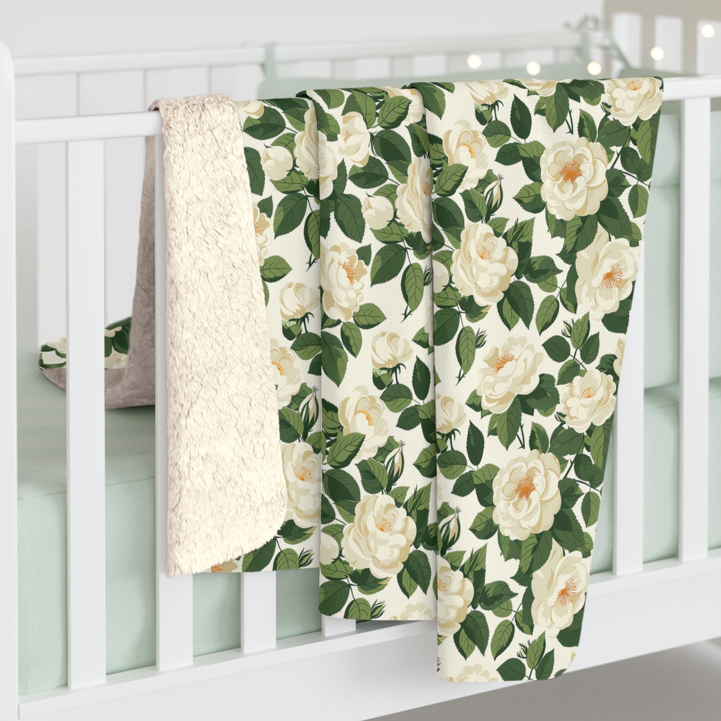 White Roses at Dawn Sherpa Fleece Blanket - Embrace Elegance: Lie in a Bed of Roses! Available in 2 sizes.