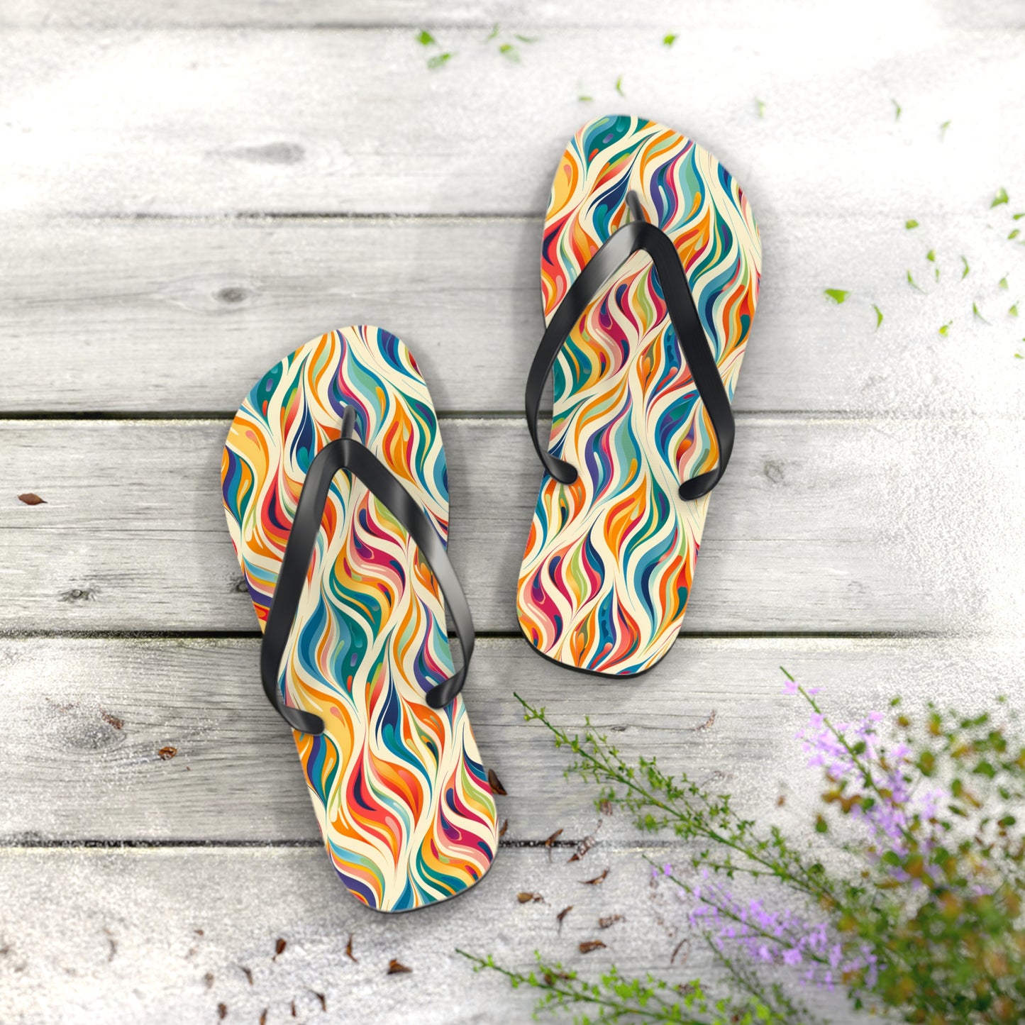 Modern Art Flames Flip Flops. 5/8" Thick Comfortable Summer or Winter Gym/Sauna Footwear for Men and Women.