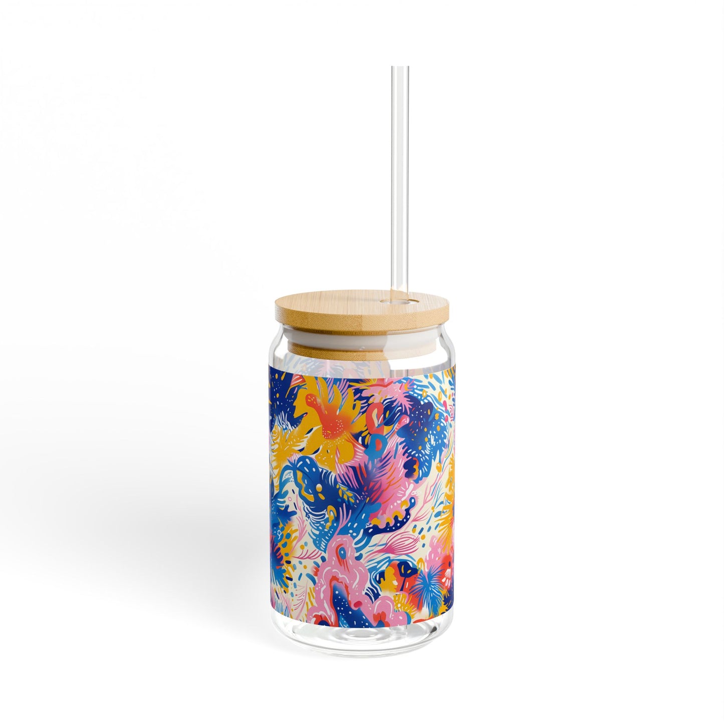 Splatter Blossom Sipper Glass Tumbler - 16 oz - Sip a Splash of Color with Splatter Blossom!