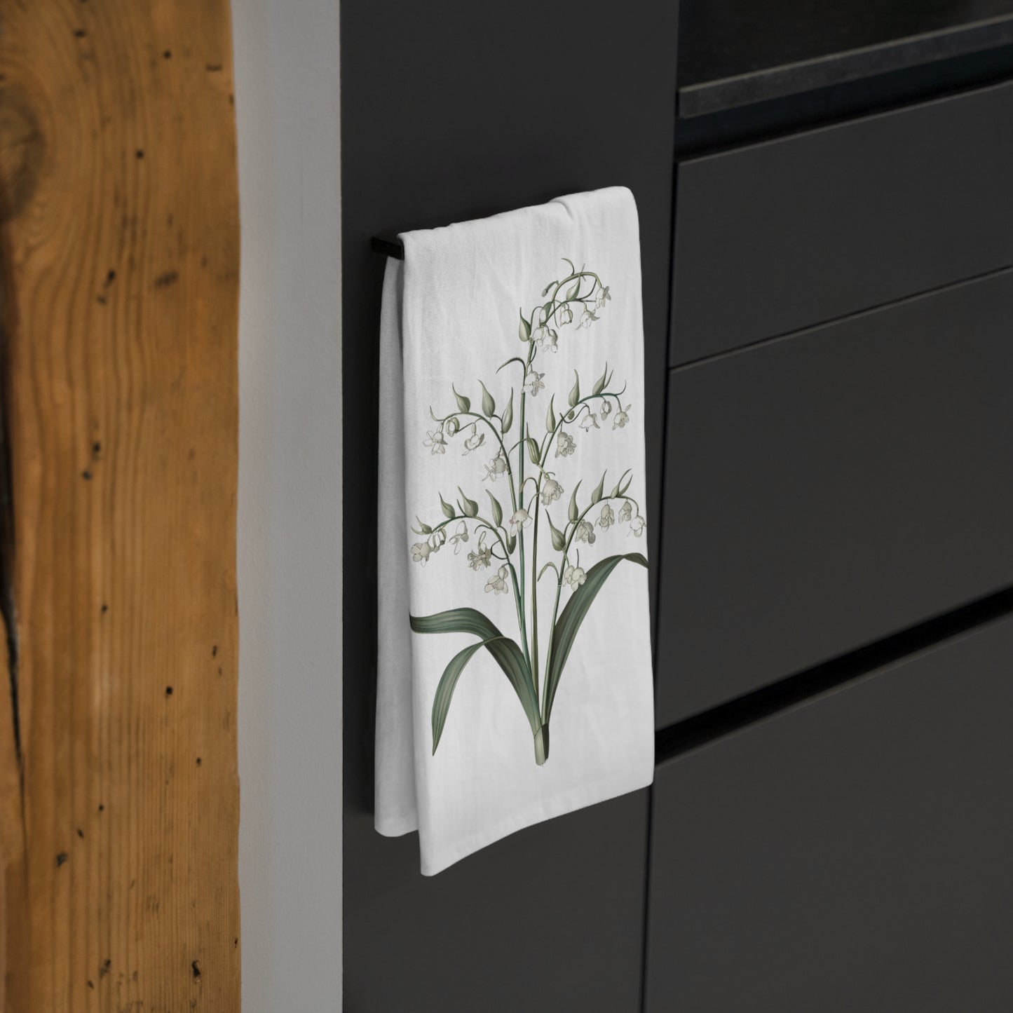 May Birth Month Flower - Lily of the Valley Tea Towel - 100% Cotton - 28" x 28" - Embrace May’s Elegance in Your Kitchen! From our Blooming Celebration Birth Flower Collection.