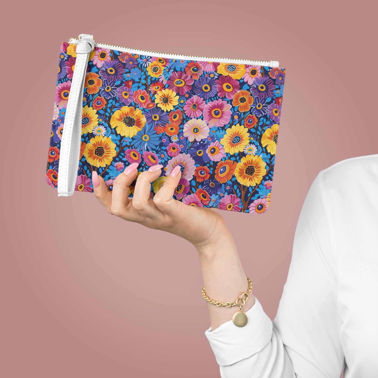 Midnight Garden Whimsy Women's Clutch Bag - PU Faux Leather - Saffiano Finish - Wrist Strap!