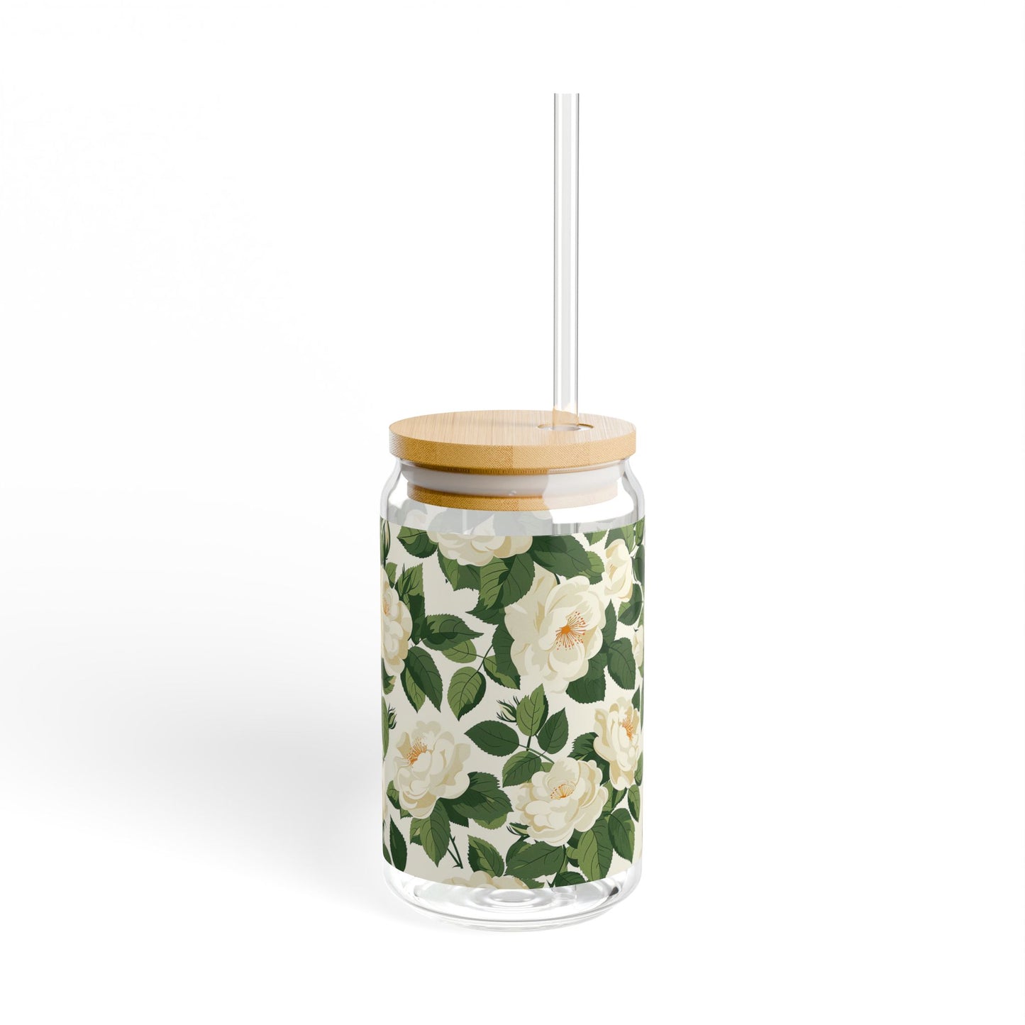 White Roses at Dawn Sipper Glass Tumbler - 16 oz - Life's a Bed of White Roses When You Sip from our White Rose Sipper Glass!