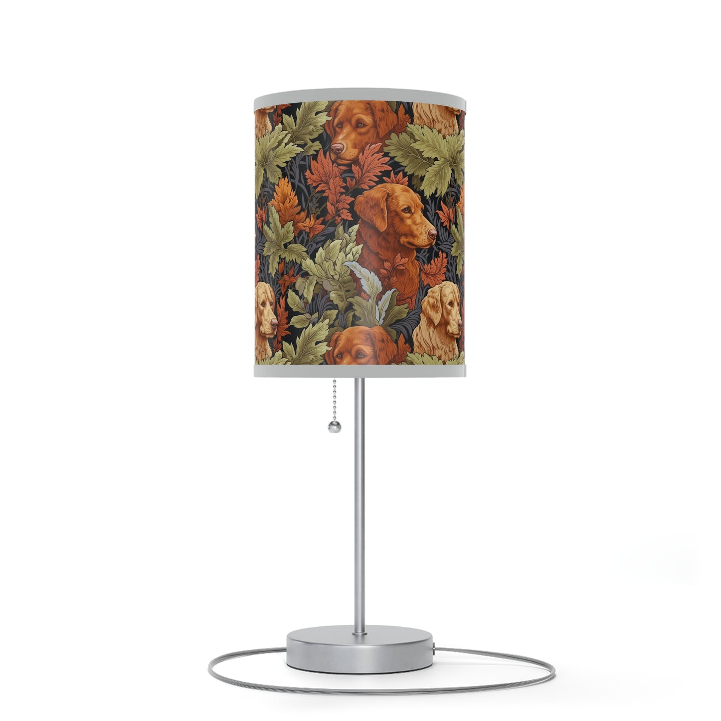 Classic English Dog Tapestry Modern Table Lamp, 20" Tall, Metal Stand, US|CA Plug, Available in 2 Finishes & Multiple Trim Colors