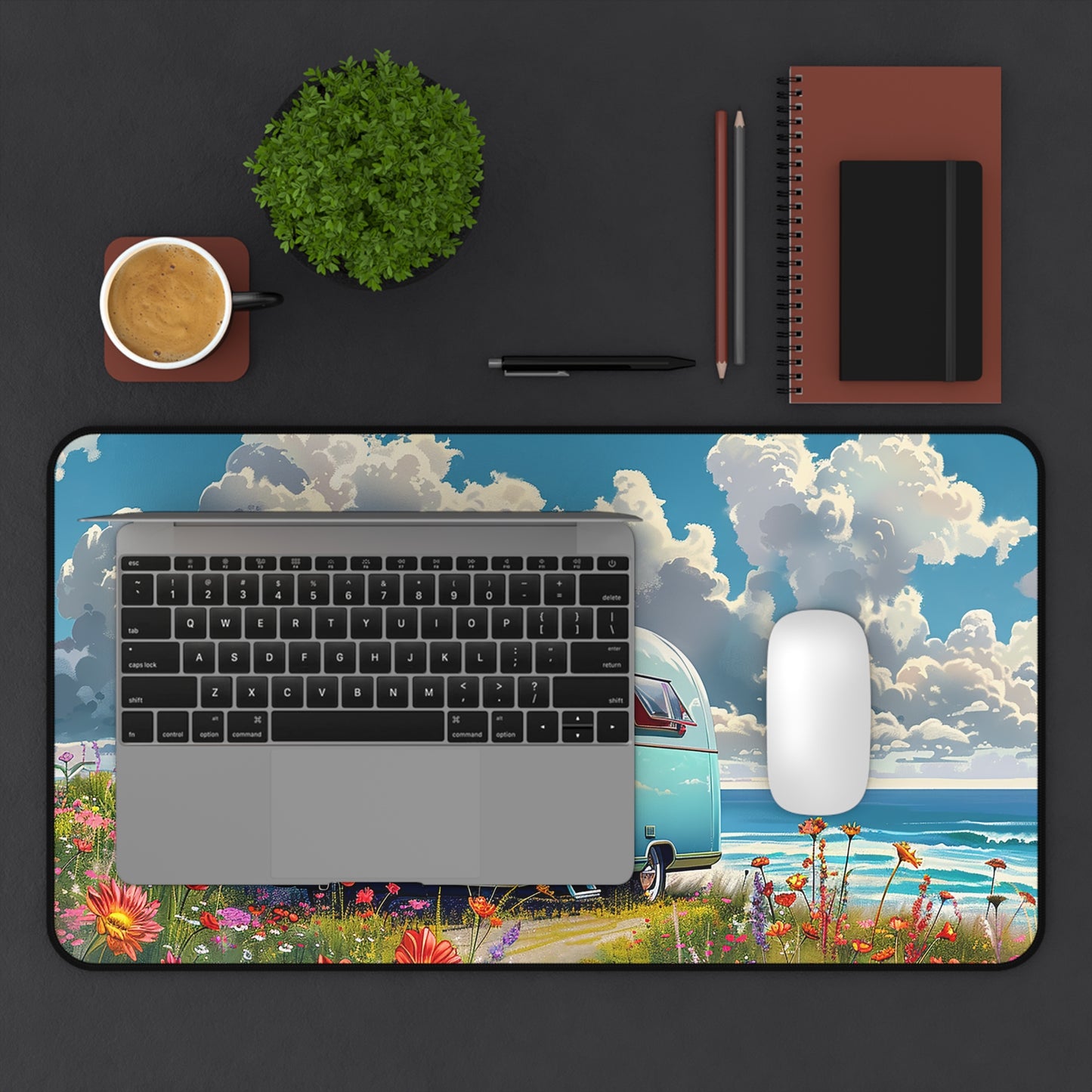 Retro Beach Bliss Desk Mat (Desk Pad) - Escape to Your Happy Place! Available in 3 sizes.