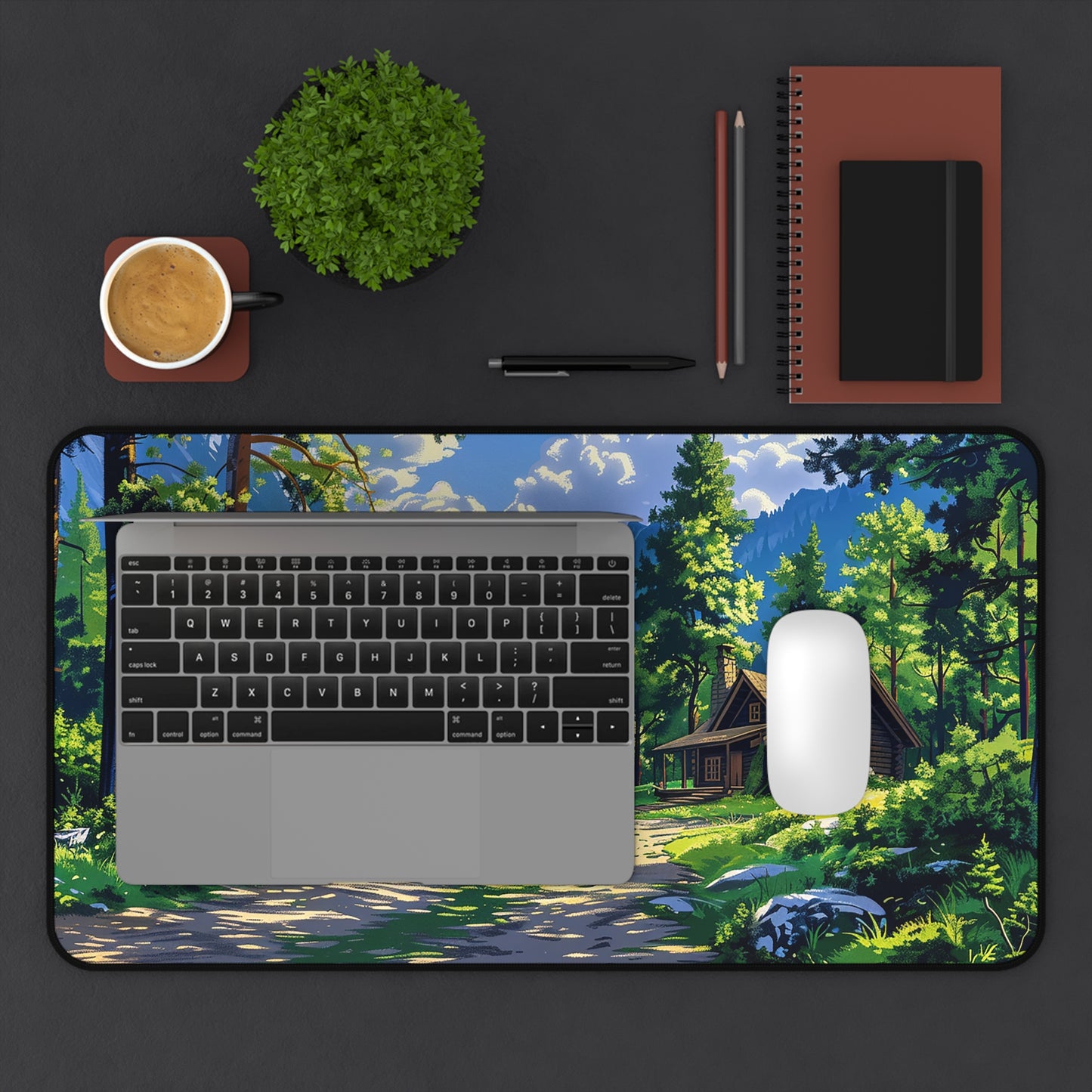 Dreams of a High Mountain Log Cabin Desk Mat (Desk Pad) - Escape to the Mountains on Your Desktop - Available in 3 sizes.