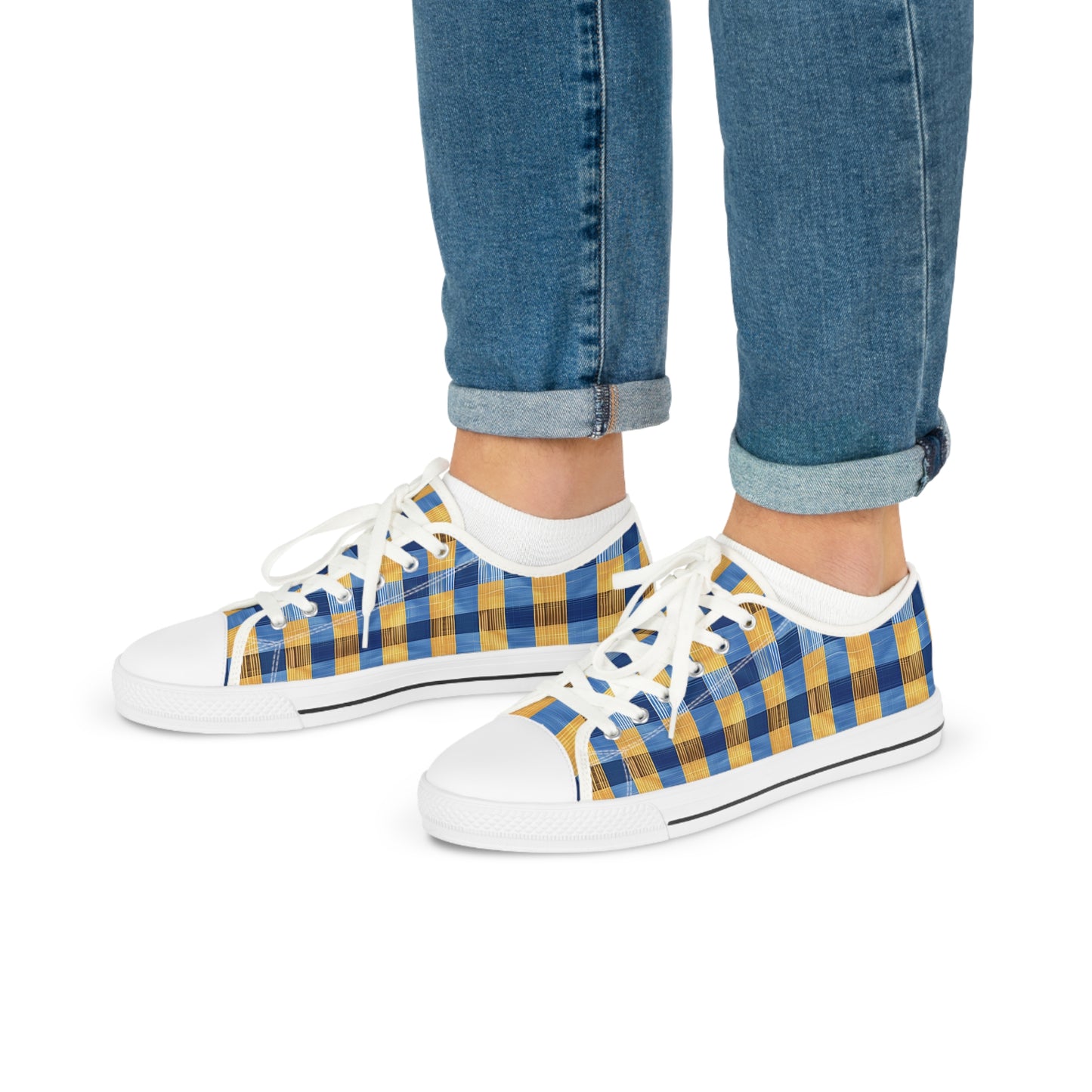 Modern Gingham Men's Low Top Sneakers - Classic Gingham, Reinvented – Step Into Modern Sophistication!