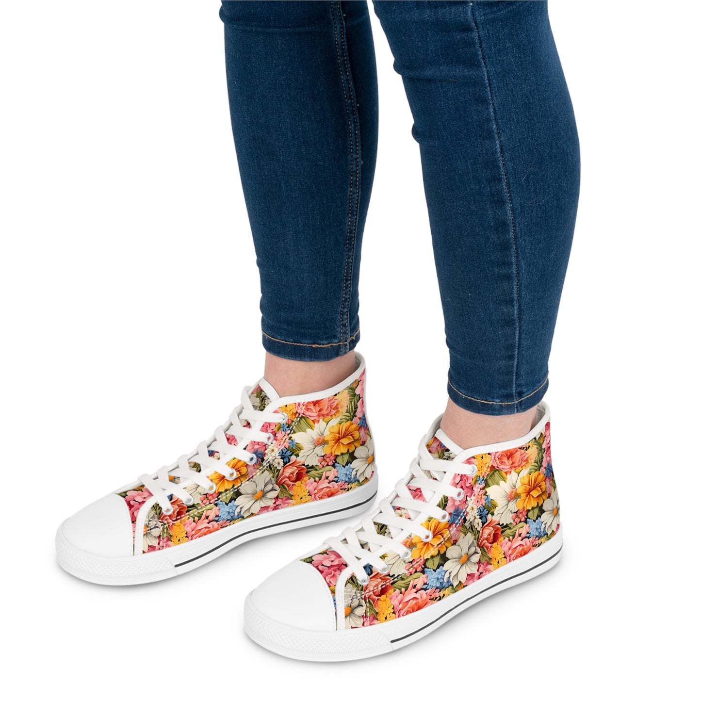 Chic Floral Ladies' High Top Sneakers - Stride in Elegance: Chic Floral High Tops Transforming Every Step into Art.