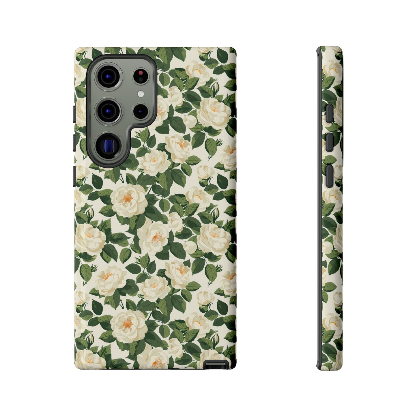 White Roses at Dawn Tough Phone Case for Apple iPhone, Samsung Galaxy, and Google Pixel.