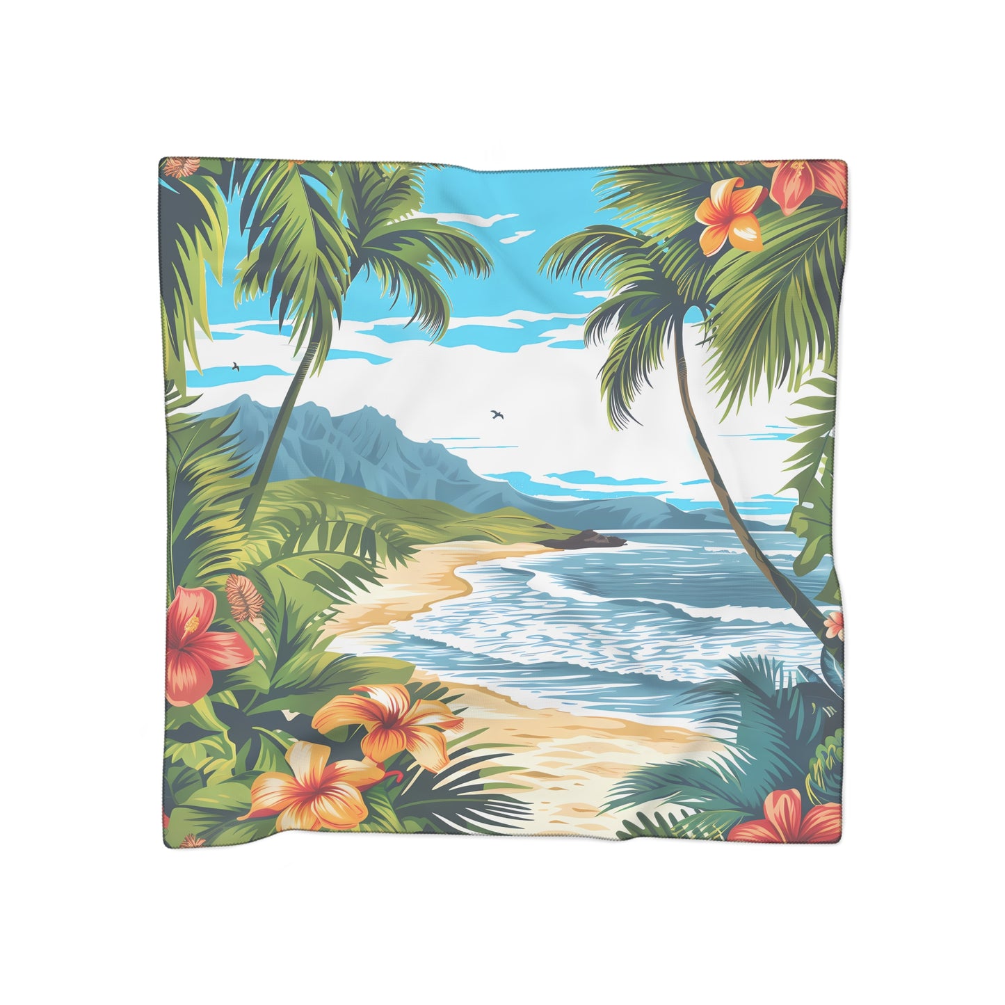 Hawaiian Dreamscape Poly Voile Scarf. Lightweight & Stylish Accessory, Available in 2 sizes: 25" x 25" or 50" x 50"