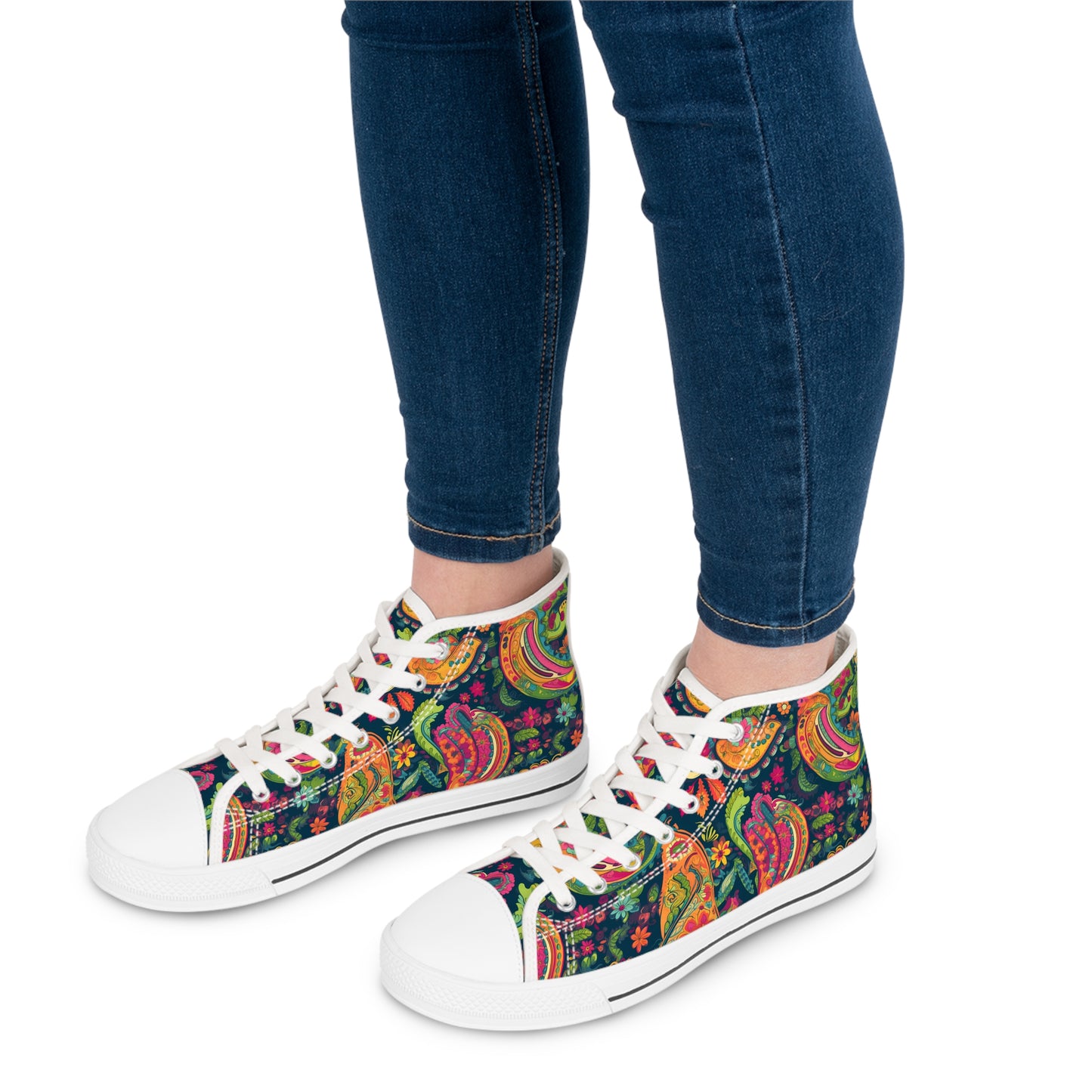 Psychedelic Paisley Party Ladies' High Top Sneakers - Stride into a Kaleidoscope - Where Fashion Meets Whirlwind!