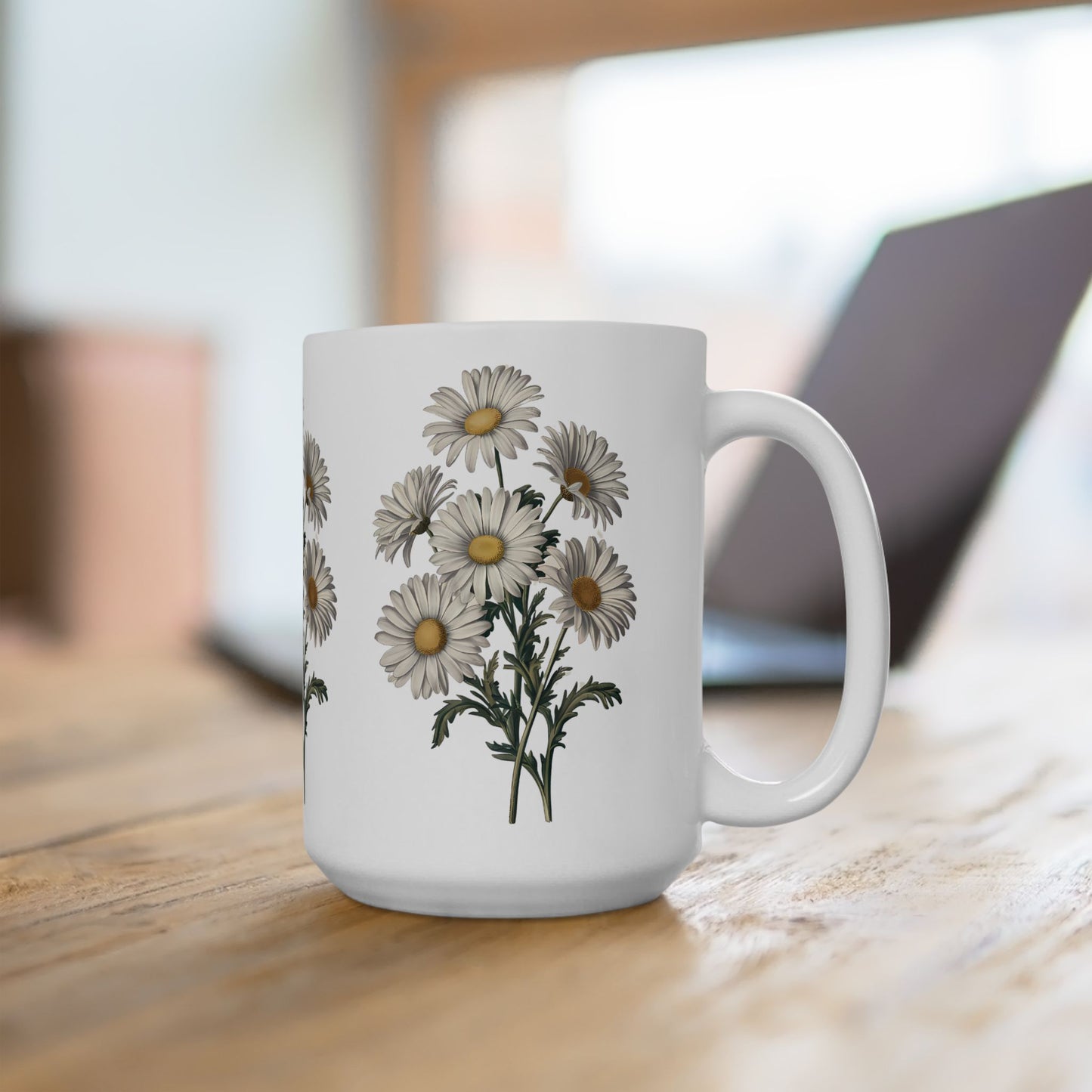 April Birth Month Flower - Daisies Ceramic Mug - 15 oz. - Celebrate April with the Fresh Beauty of Daisies. From our Blooming Celebrations Birth Month Flower Collection.
