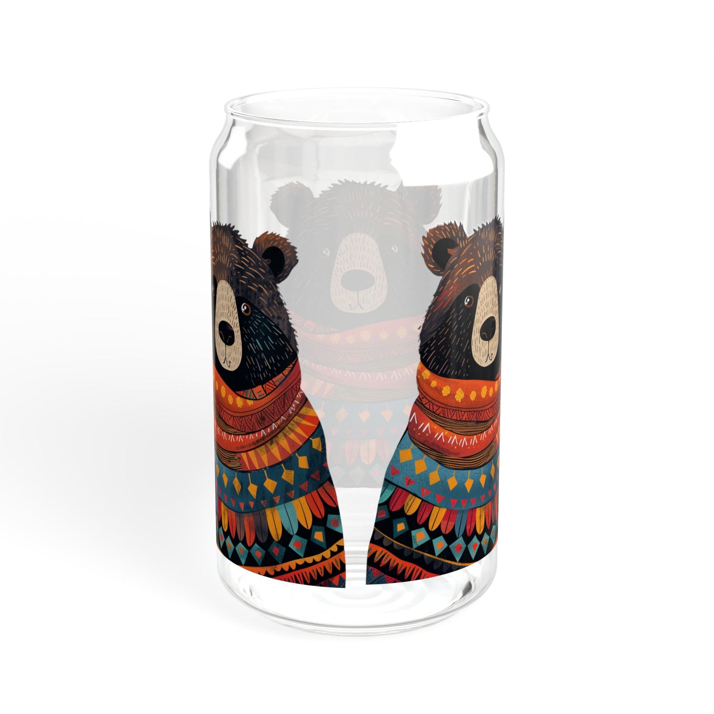 Uncle Bear Sipper Glass Tumbler - 16 oz - Wrap Yourself in Warmth with Uncle Bear's Cozy Charm! - From our Bear Family Collection.