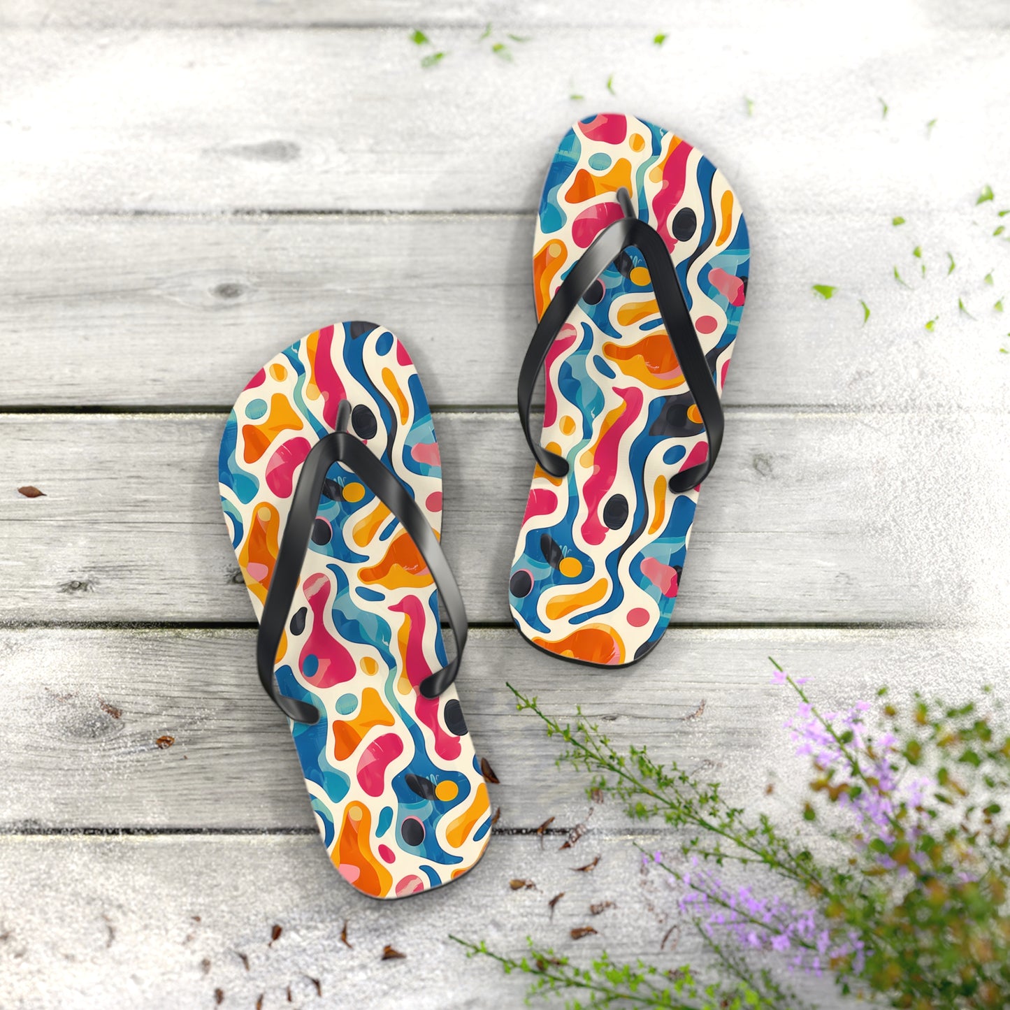 Oceanic Color Splash Flip Flops. 5/8" Thick Comfortable Summer or Winter Gym/Sauna Footwear for Men and Women.