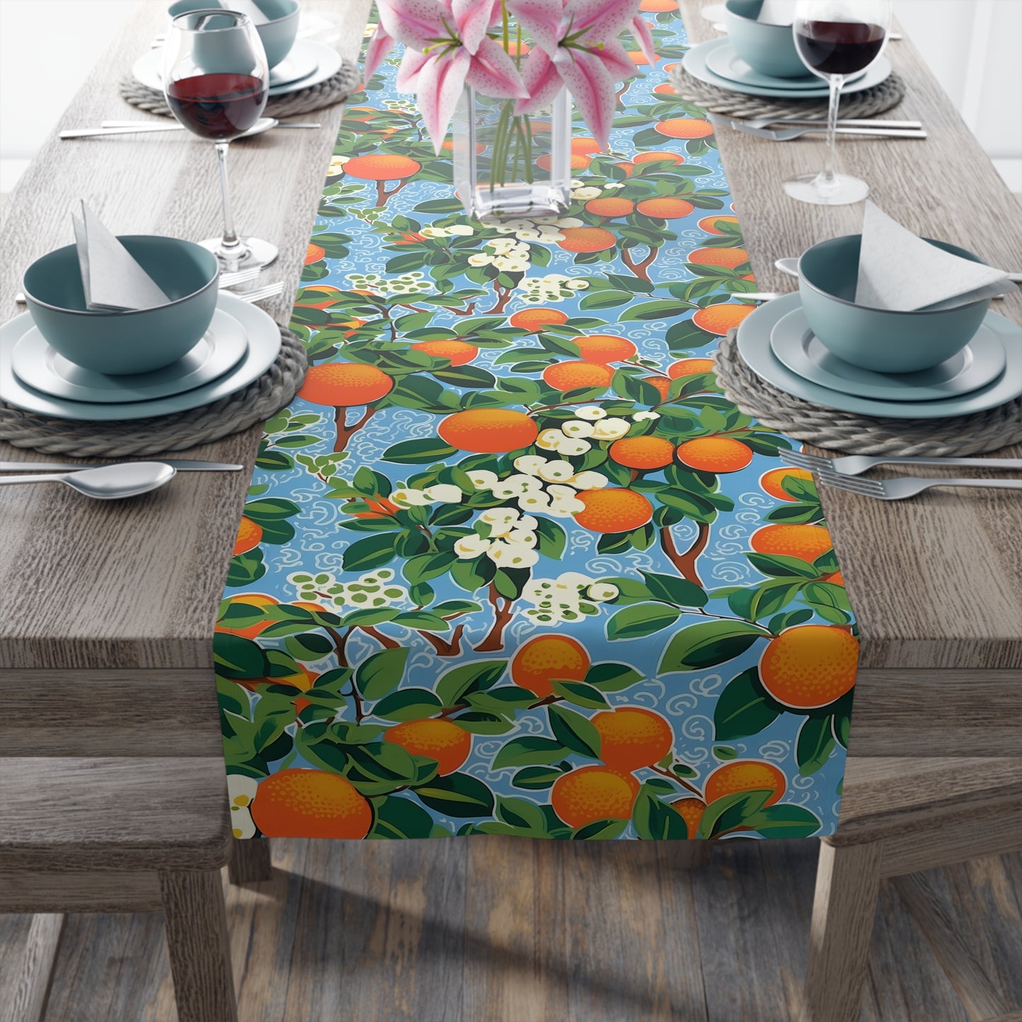 Citrus Blue Bliss Table Runner - Brighten Your Table with a Splash of Citrus Bliss! Available in 2 sizes.