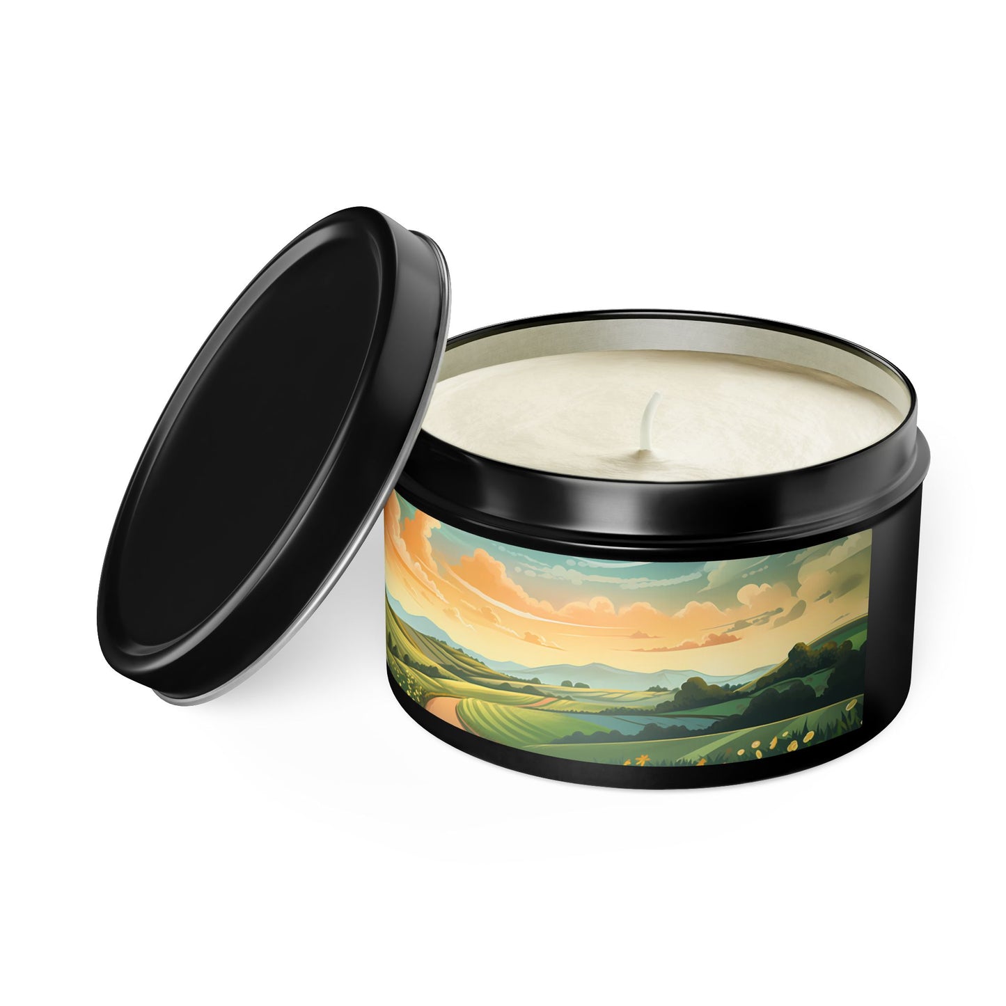 Bliss Road Scenic Aromatherapy Tin Candle. Journey to Tranquility, One Flame at a Time. Available in 2 sizes, 3 finishes, and 5 scents.