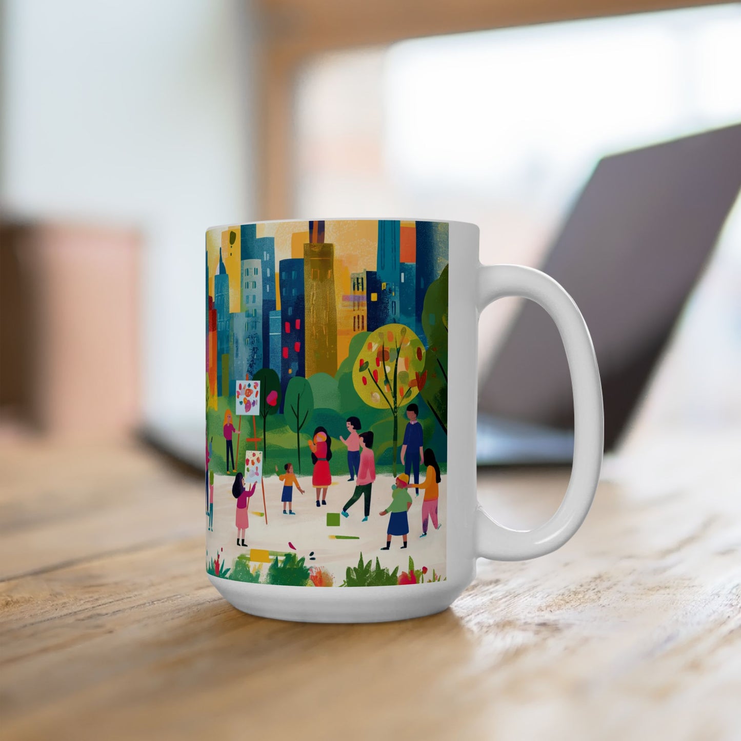 Urban Masterpieces in the Park Ceramic Mug - 15 oz.- Sip in the Art of City Life!