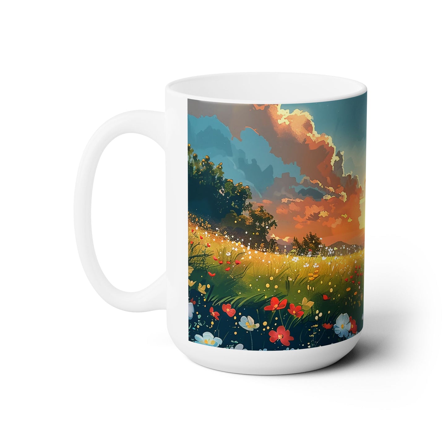 Meadow Picnic Ceramic Mug - 15 oz. - A Sip of Serenity, a Dash of Nature's Charm!