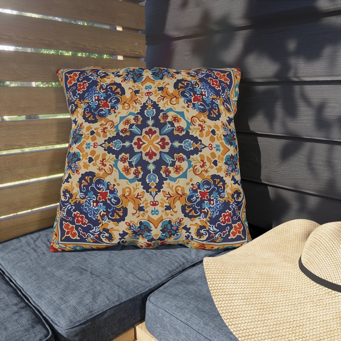 Moorish Elegance Square Outdoor Pillow - Spun Polyester - Double-Sided Print - UV-Resistant - Water-Resistant - Available in 3 sizes.
