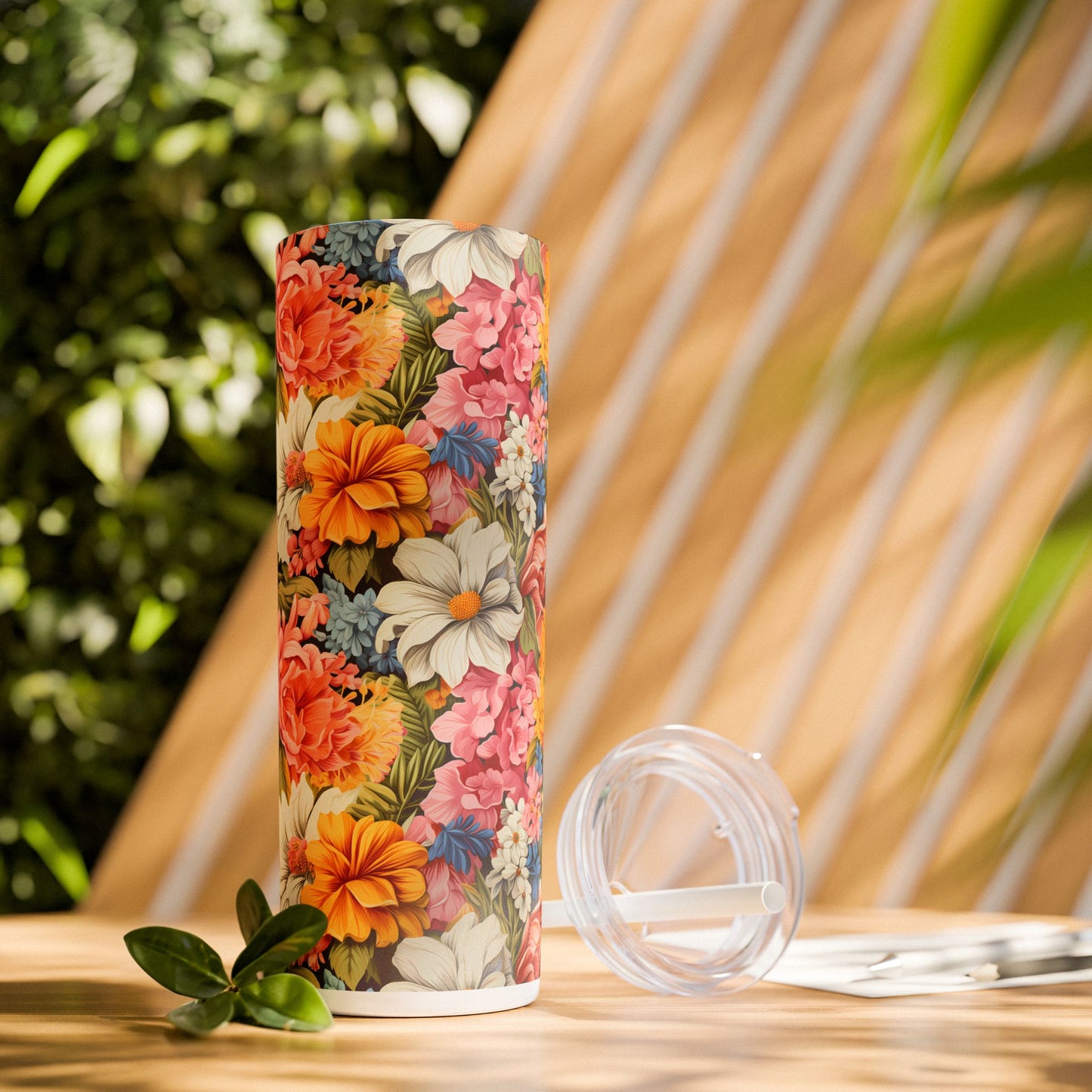 Chic Floral Skinny Tumbler with Straw - 20 oz. Insulated Stainless Steel - Sip in Style with Floral Elegance!