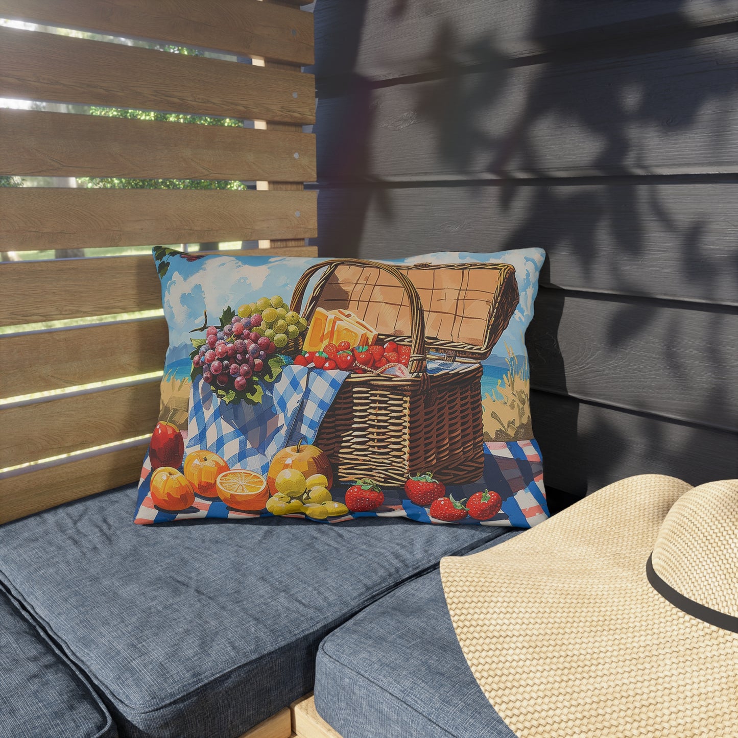 Picnic Perfection Outdoor Lumbar Pillow - Spun Polyester - Double-Sided Print - UV-Resistant - Water-Resistant - Lumbar size: 20" x 14"