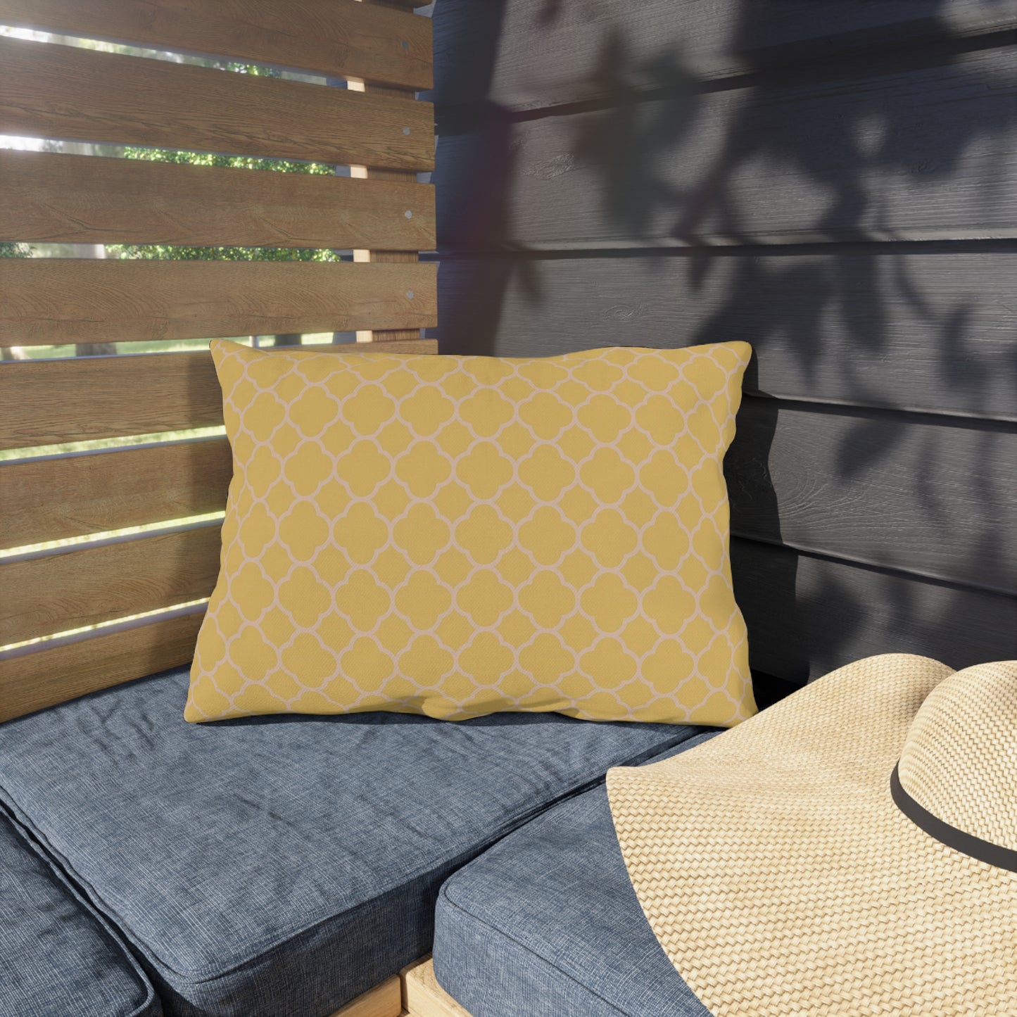 Soft Yellow Quatrefoil Outdoor Lumbar Pillow - Spun Polyester - Double-Sided Print - UV-Resistant - Water-Resistant - Lumbar size: 20" x 14"