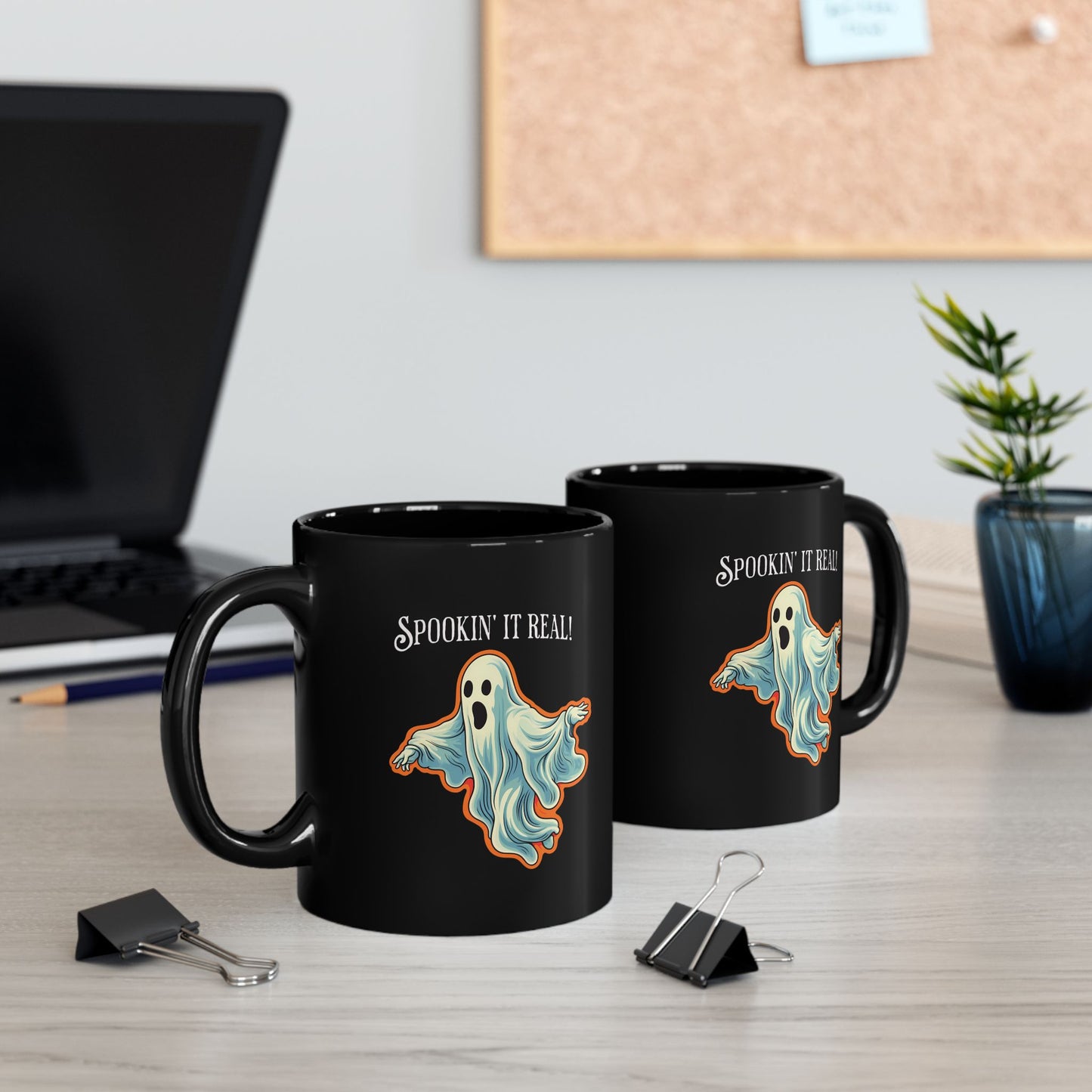 Spookin it' Real Chic Retro Ghost Halloween Black Mug - 11oz, 15oz - Start Your Day with a Ghostly Good Brew!