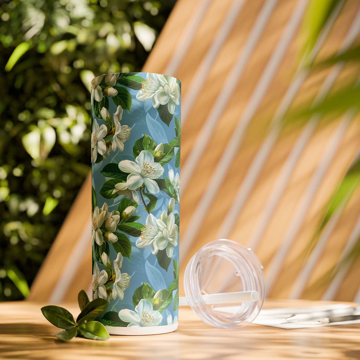 Jasmine Whisper Skinny Tumbler with Straw - 20 oz. Insulated Stainless Steel - Whisper of Jasmine, Sip of Serenity!
