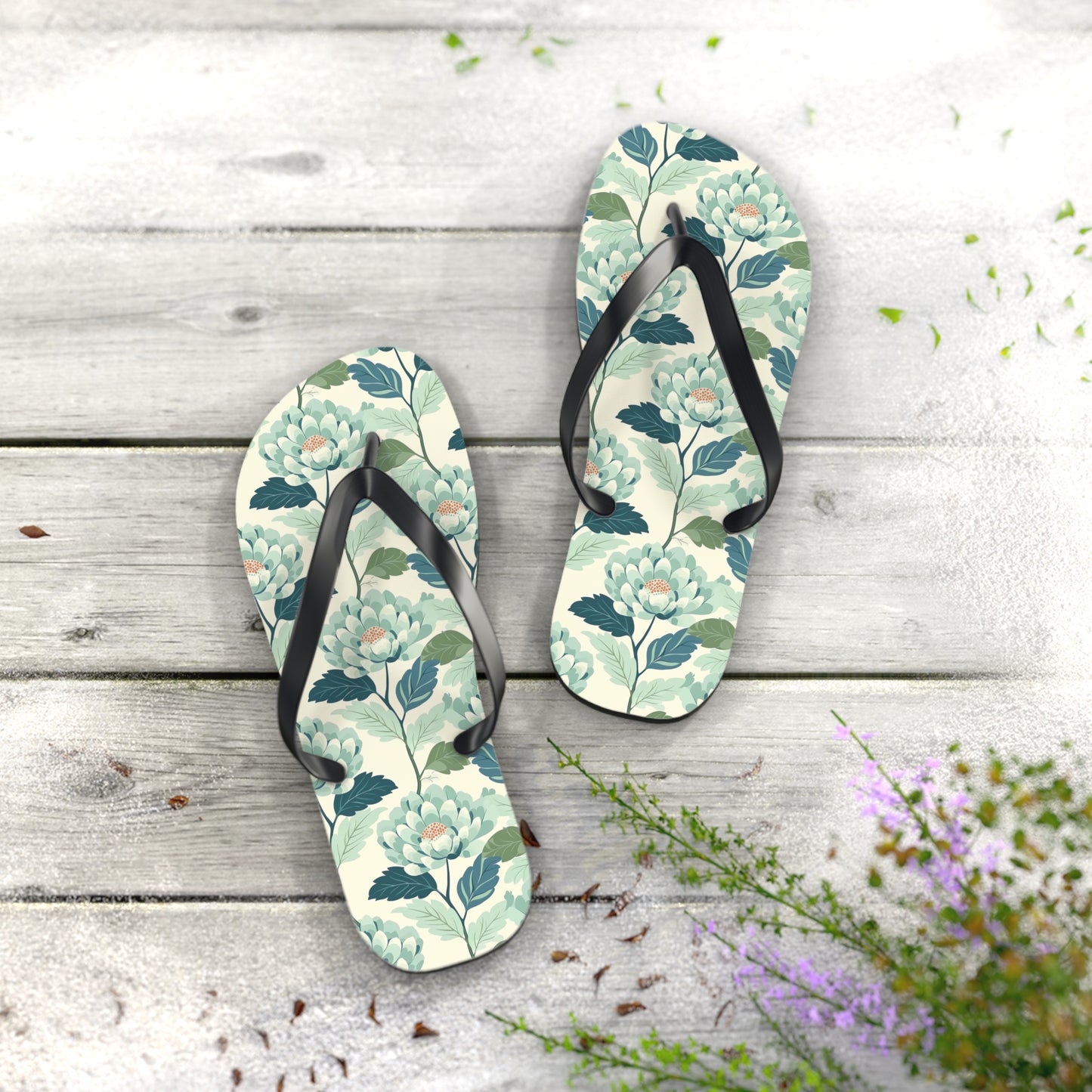 Zen Flower Flip Flops. 5/8" Thick Comfortable Summer or Winter Gym/Sauna Footwear for Men and Women.