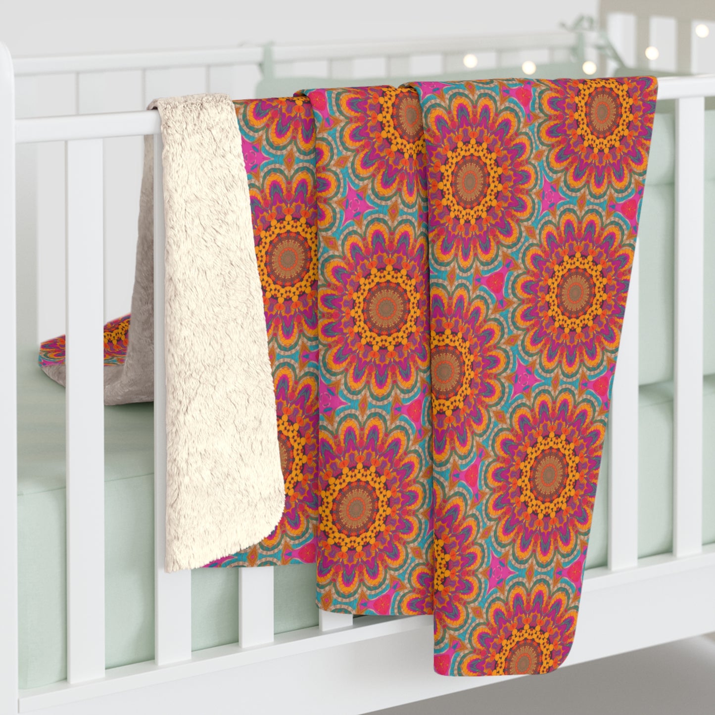 Bohemian Floral Medley Sherpa Fleece Blanket - Embrace Boho Chic with Every Snuggle! Available in 2 sizes.