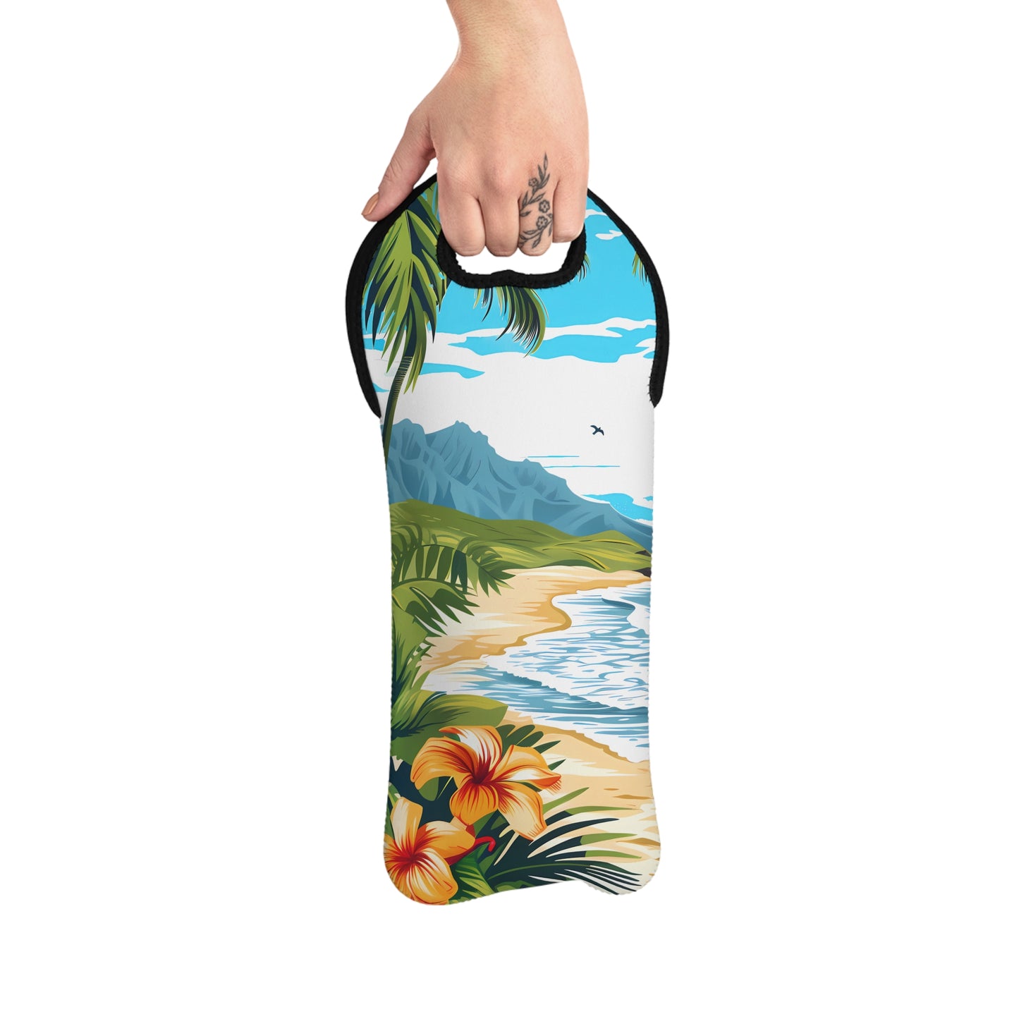Hawaiian Dreamscape Wine Tote Bag - 100% Neoprene - Carry Paradise with Every Pour!