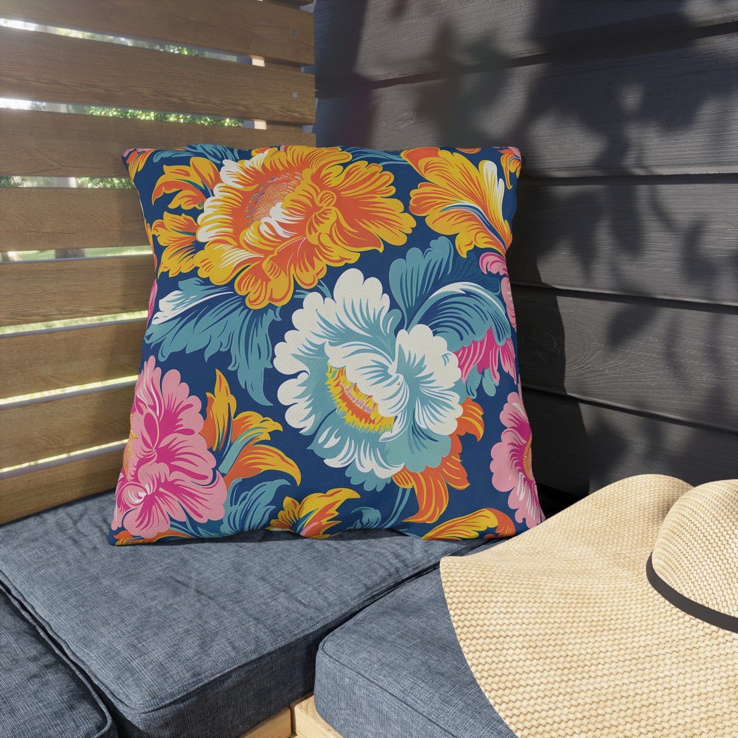 Chintz Charm Square Outdoor Pillow - Spun Polyester - Double-Sided Print - UV-Resistant - Water-Resistant - Available in 3 sizes.