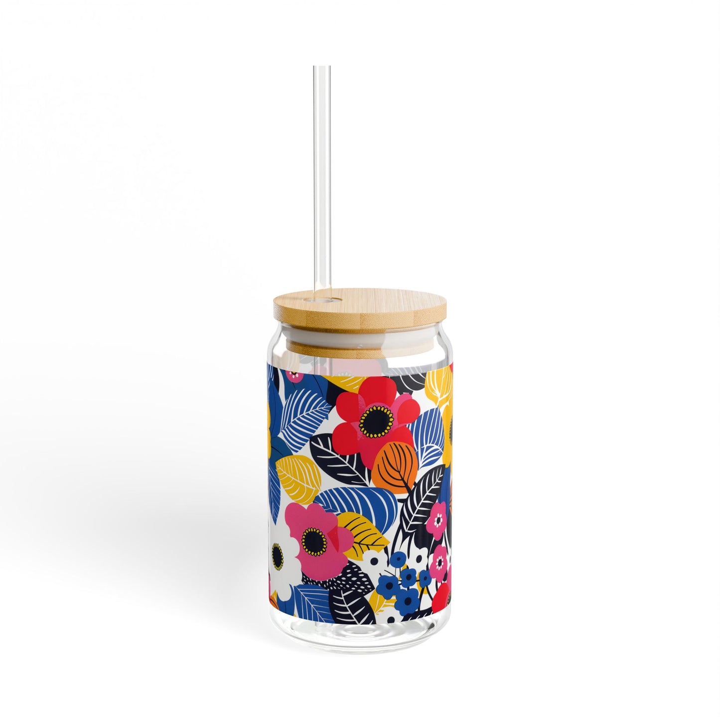 Blossom Burst Sipper Glass Tumbler - 16 oz - Sip in Style with a Burst of Blossoms!